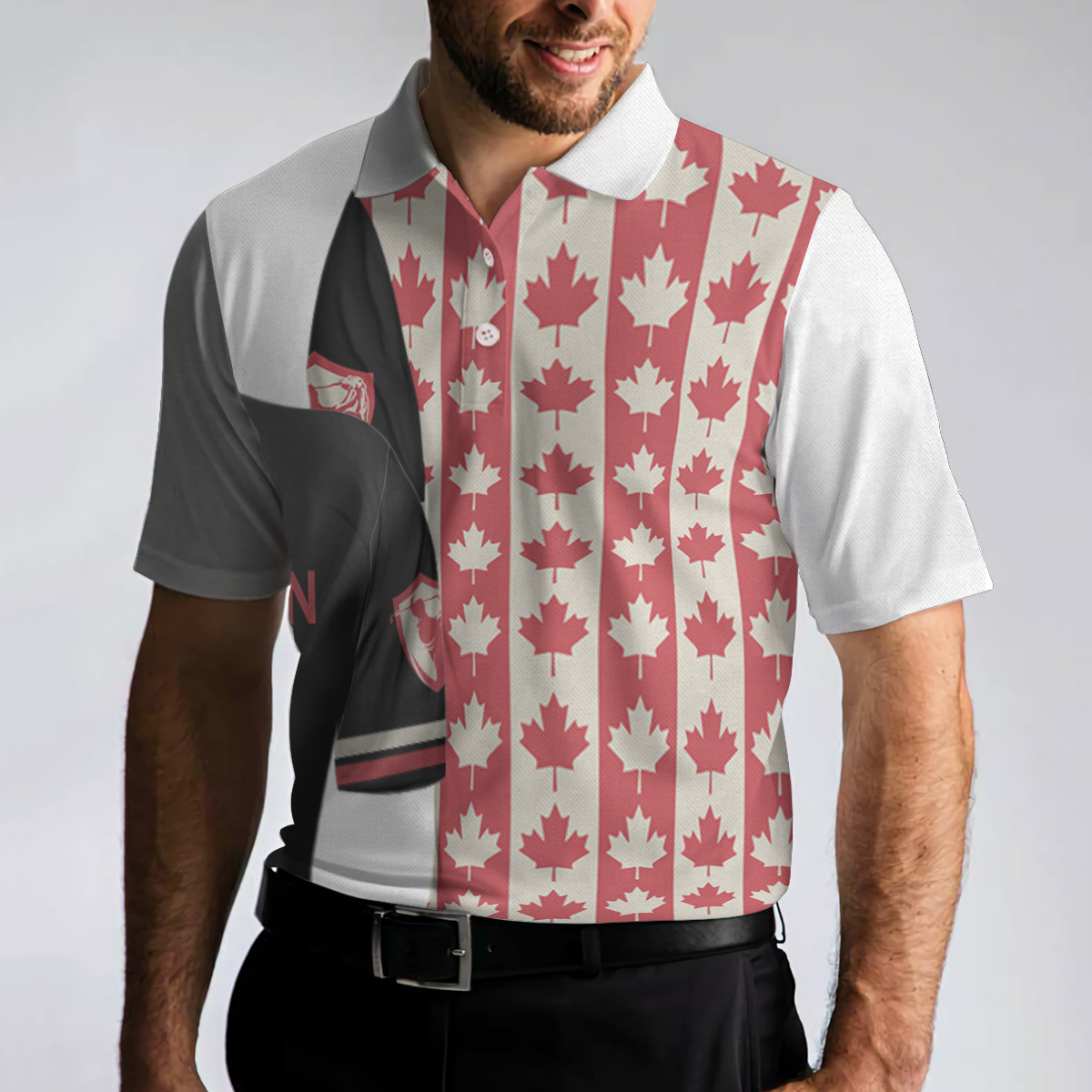 Canadian Golf Flag Polo Shirt, Simple Golfing Shirt Design For Canadian Fans, Best Male Golf Gift Idea