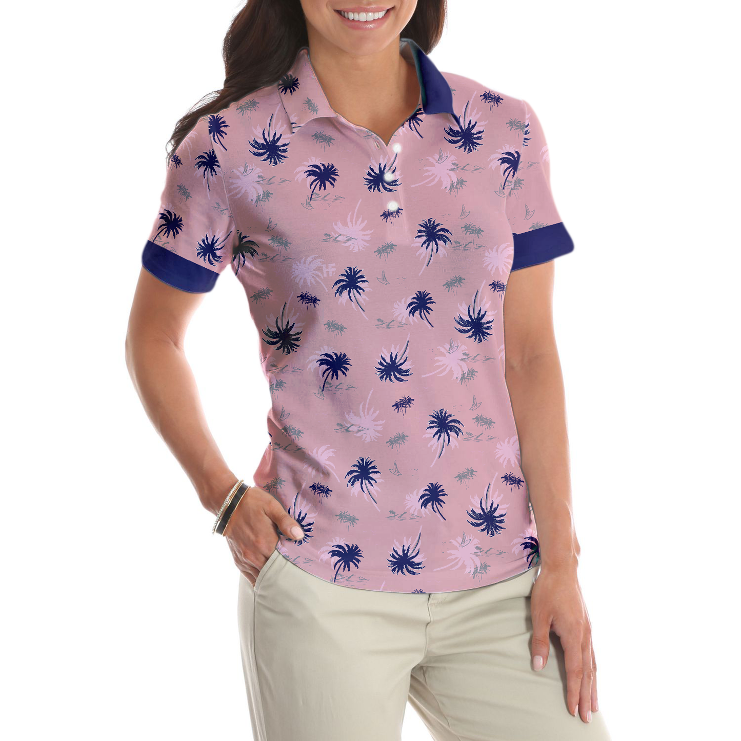 Tropical Palm Tree Pattern Shirt Short Sleeve Women Polo Shirt - Perfect Gift For Women