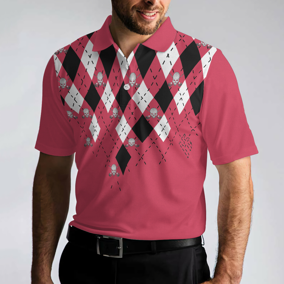 Golf Shirt With Argyle Pattern Polo Shirt, Red Plaid Pattern Golf Shirt For Golf Enthusiasts, Vibrant Golf Shirt