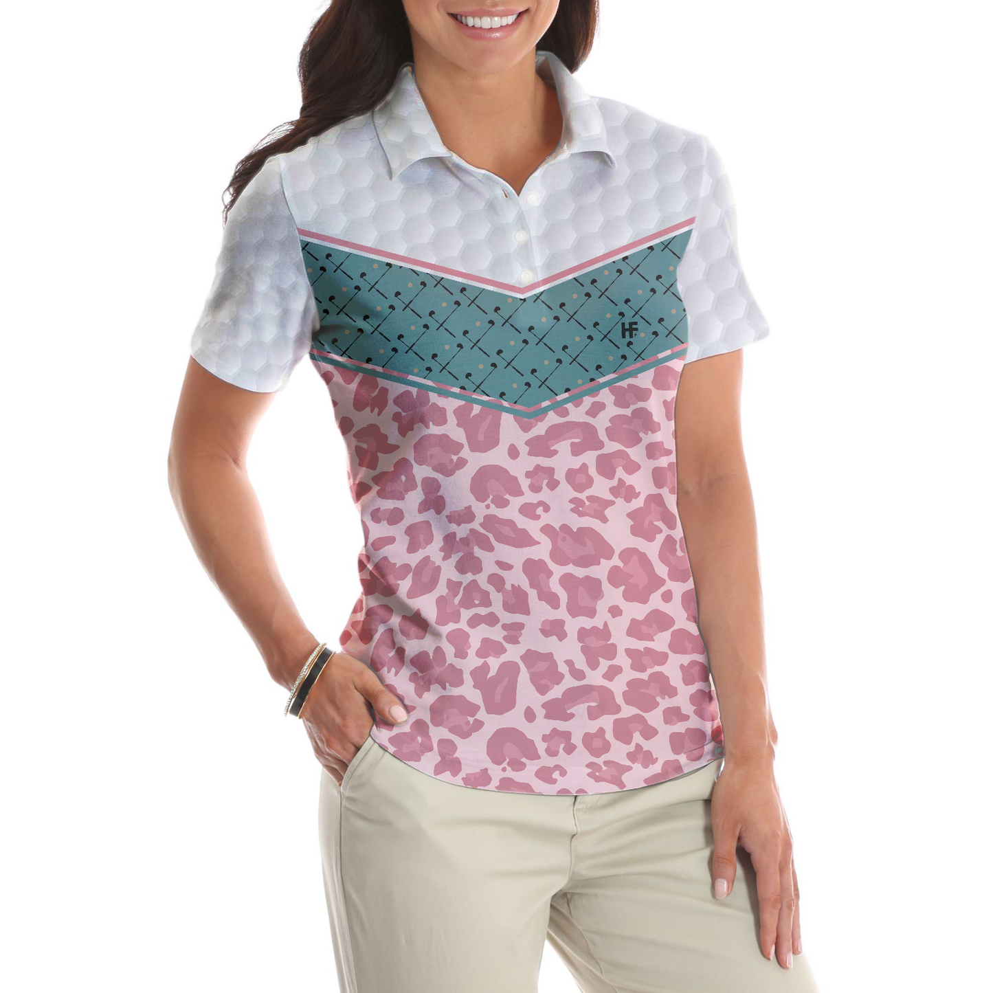 Striped Polo Shirt, Golf Girl Seamless Pattern Golf Women Polo Shirt, Leopard Golf Shirt For Ladies - Perfect Gift For Women, Ladies