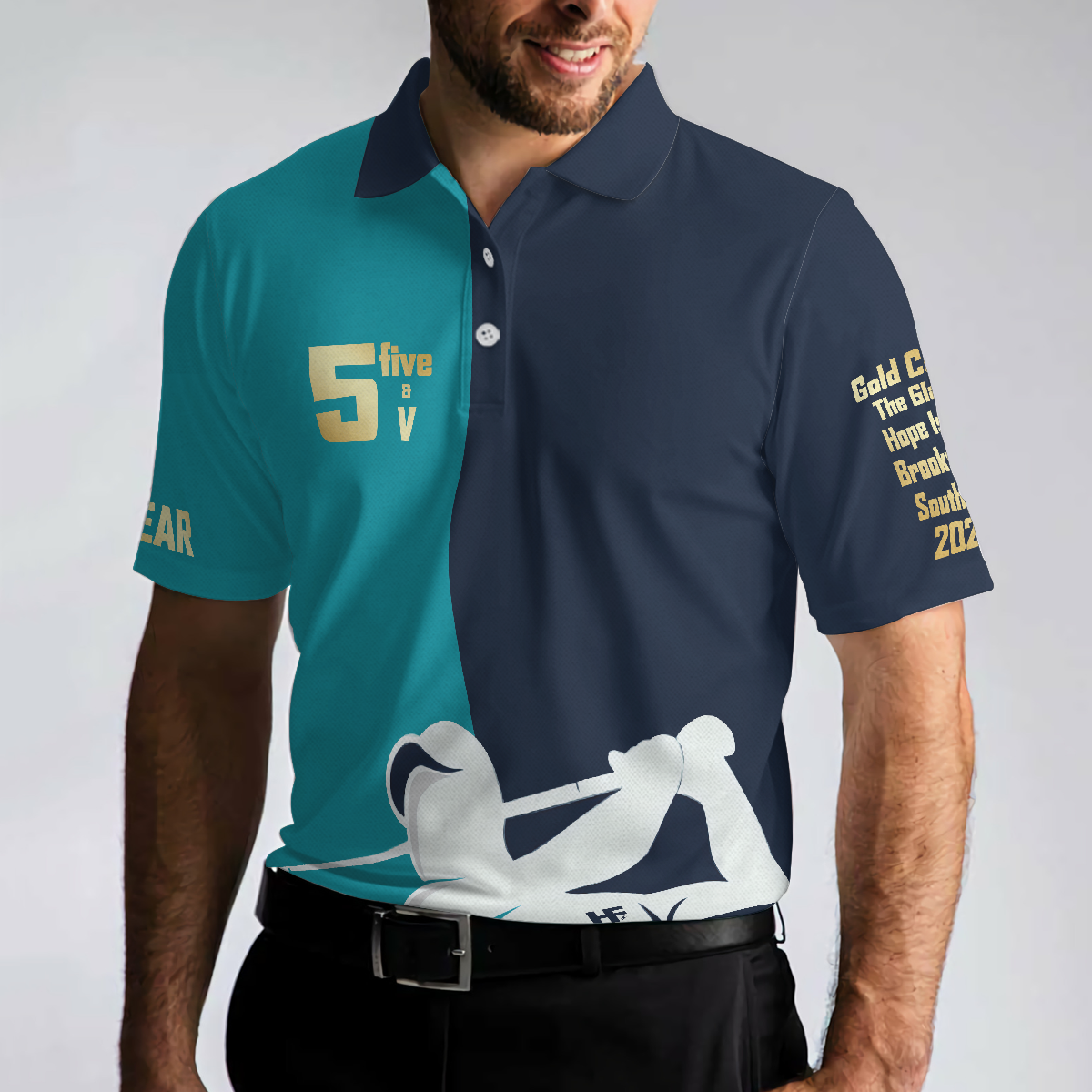 Golf Men Polo Shirt, 5 Five & V Blue And Navy Polo Shirt, Best Gift For Golf Lovers