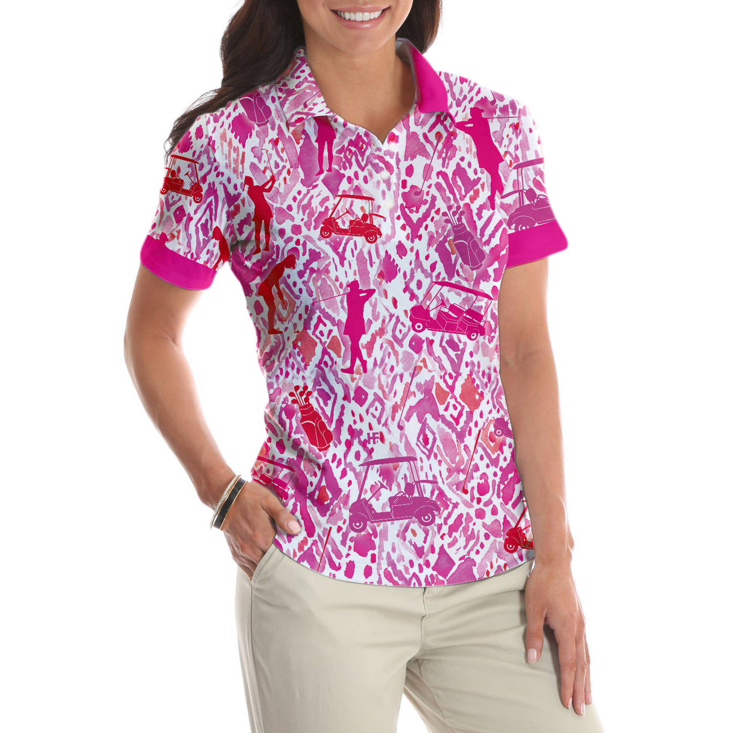 Seamless Pink Golfer Short Sleeve Women Polo Shirt, Unique Gift For Female Golfers - Perfect Gift For Women, Golfer