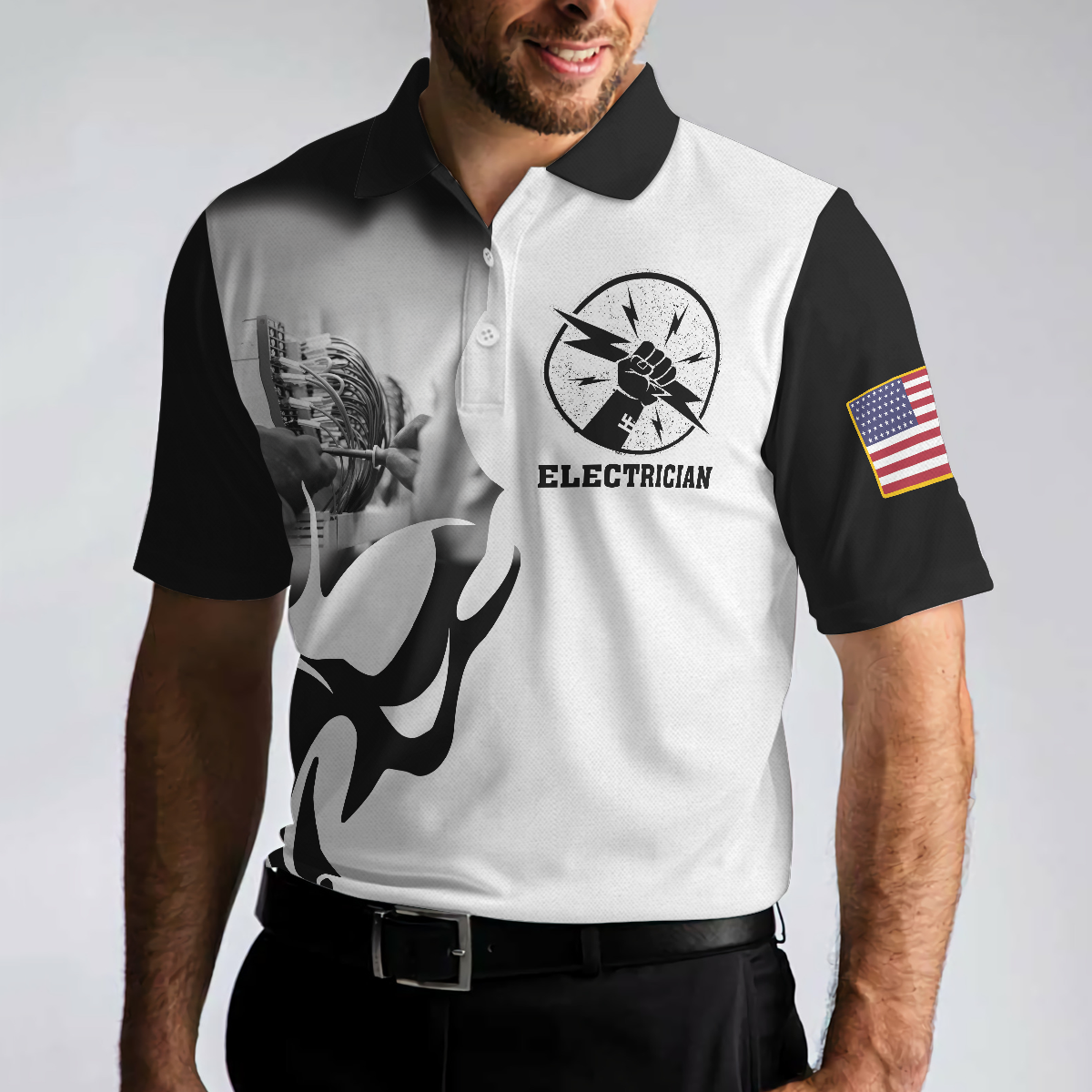 Electrician Proud Skull Black And White Men Polo Shirt, If You Think You Can Do My Job Electrician Shirt For Men, Gift For Electrician