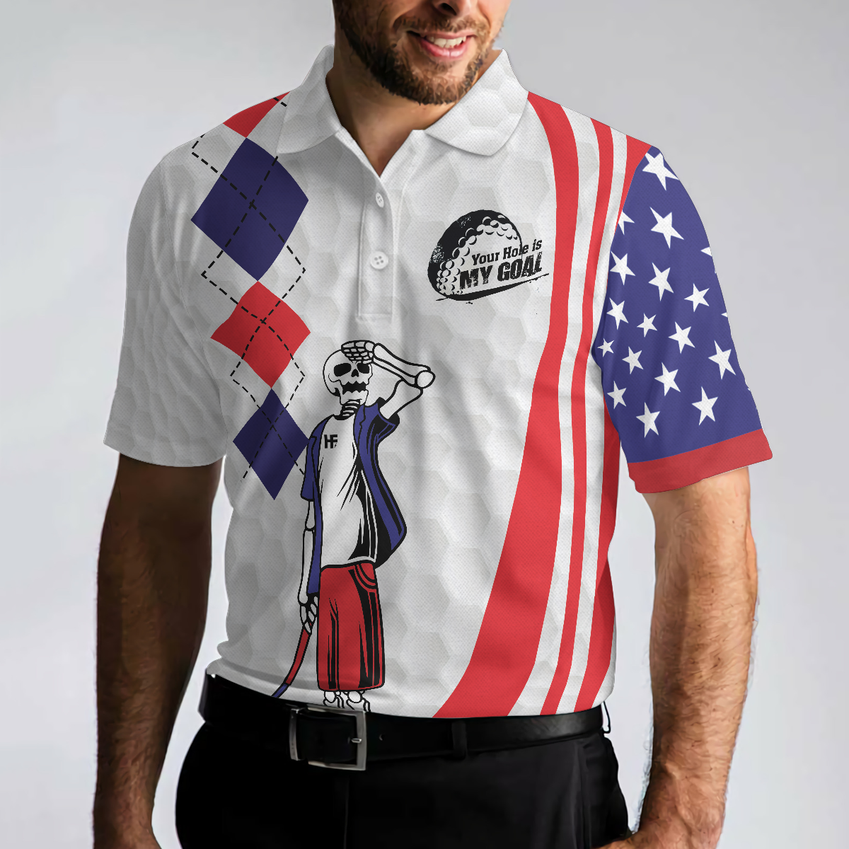 Your Hole Is My Goal Golf American Flag Polo Shirt, Golf Texture Argyle Pattern USA Flag Polo Shirt, Best Golf Shirt - Perfect Gift For Men