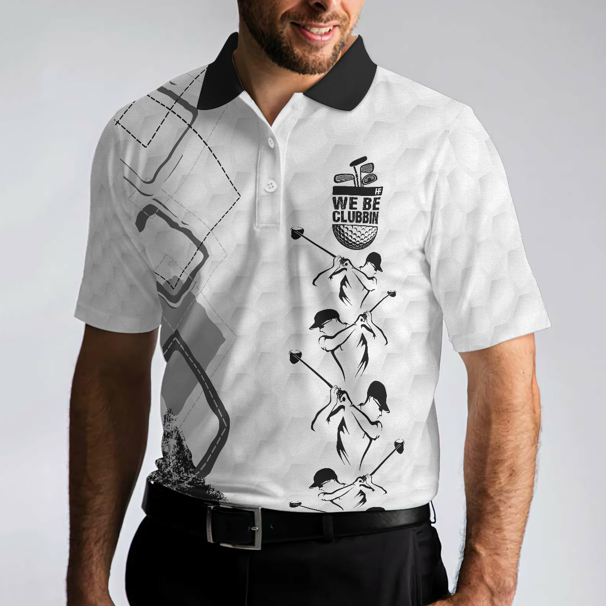 We Be Clubbin Golf Short Sleeve Polo Shirt, Golf Pattern Black And White Golfer Polo Shirt, Best Golf Shirt For Men - Perfect Gift For Men, Golfers
