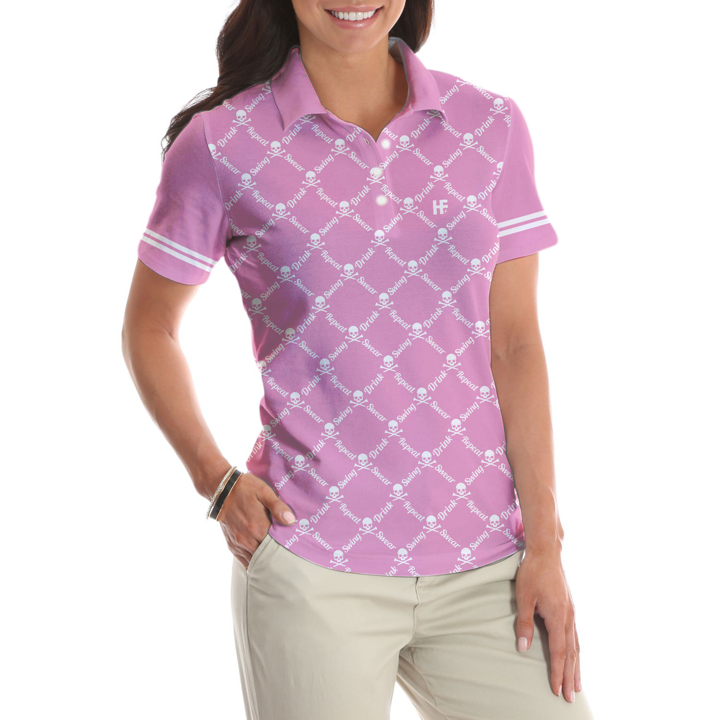 Pink Golf Women Polo Shirt, Swing Swear Drink Repeat Pink Golf Polo Shirt, Pink Golfing Shirt For Female Players - Perfect Gift For Women, Ladies