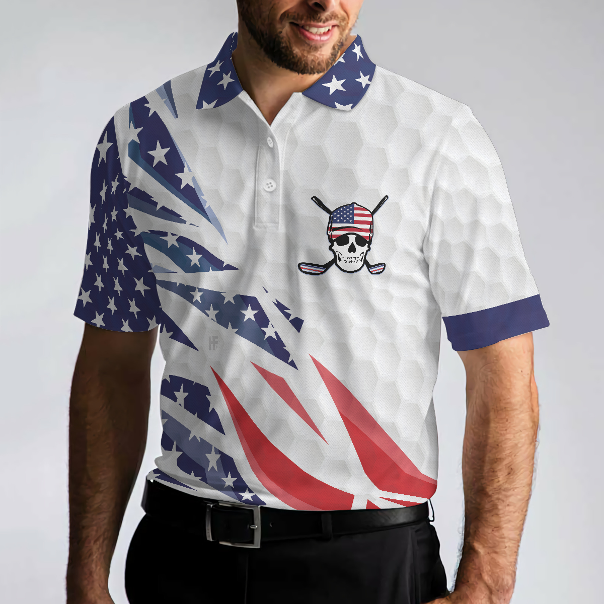 Golf Texture Swing Short Sleeve Golf Men Polo Shirt, Fierce American Flag Polo Shirt, Patriotic Golf Shirt For Men, Best Gift For Golfers