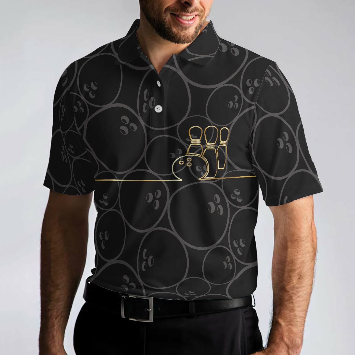 Bowling Men Polo Shirt - Black And Golden Pattern Polo Shirt, Bowling Polo Shirt - Perfect Gift For Friend, Family, Bowling Lovers