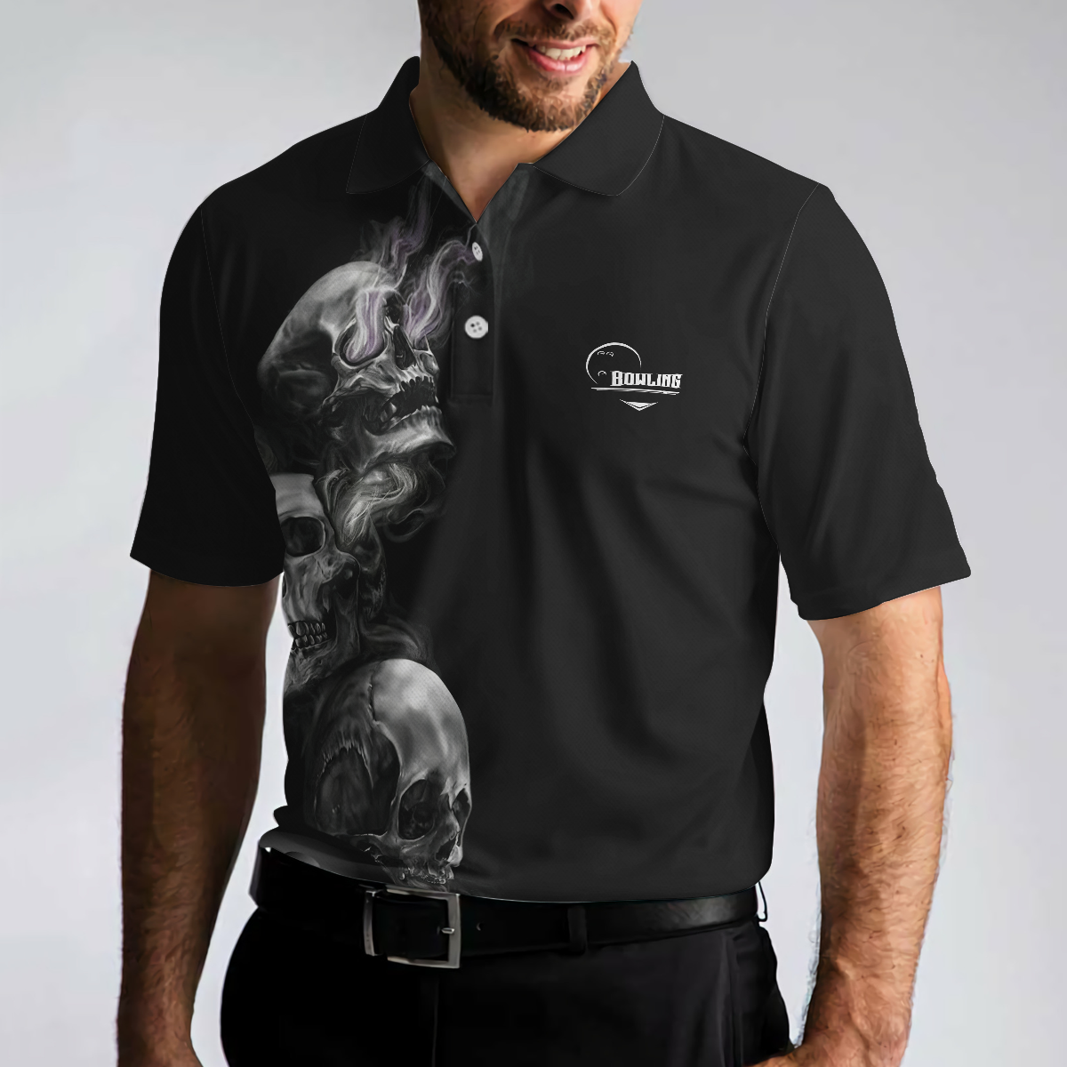 Bowling Men Polo Shirt - Strike Or Death Bowling Polo Shirt, Black Skull Style Bowling Polo Shirt - Perfect Gift For Friend, Family, Bowling Lovers
