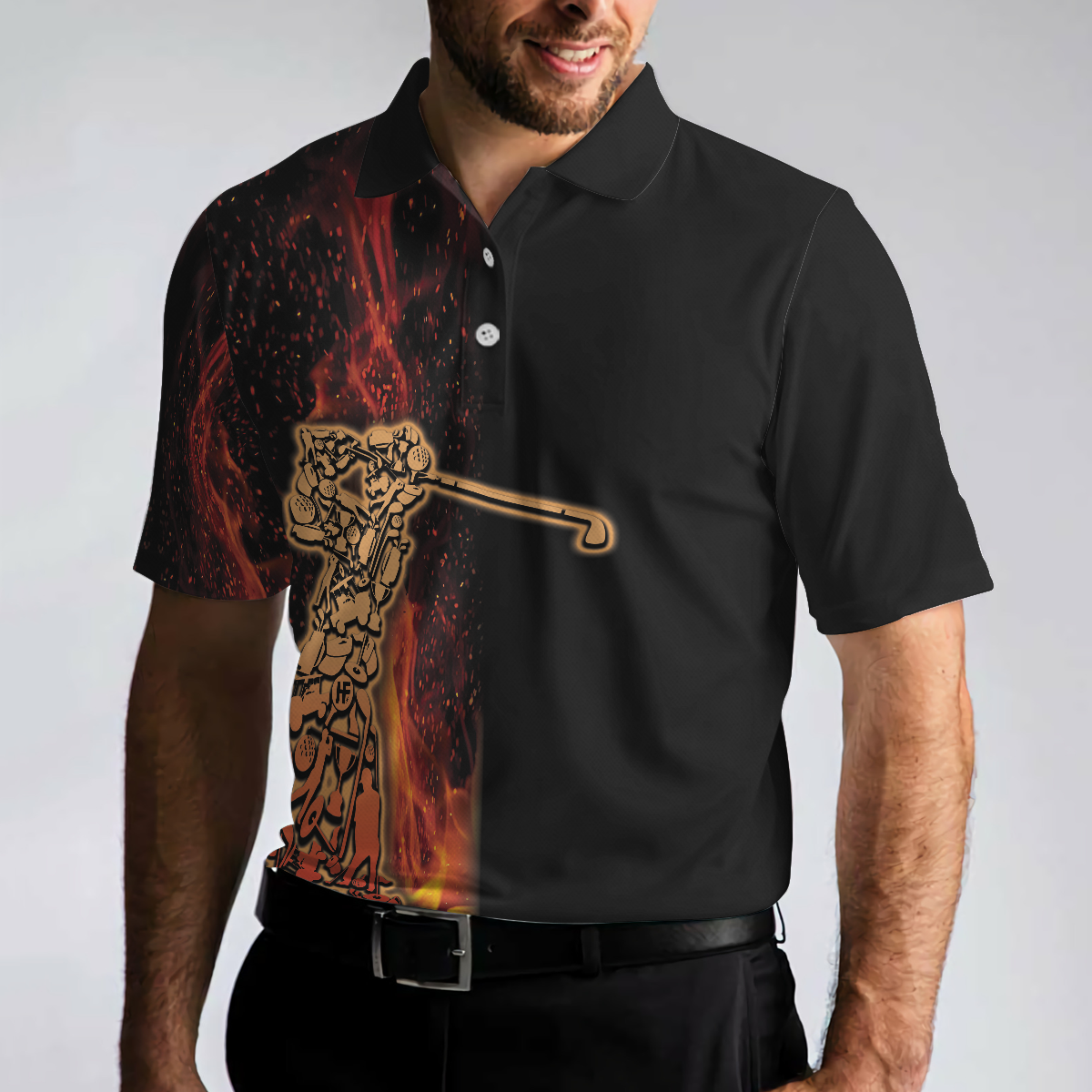 Your Hole Is My Goal Golf Polo Shirt, Black Flame Fragmented Golfer Polo Shirt, Best Golf Shirt - Perfect Gift For Men