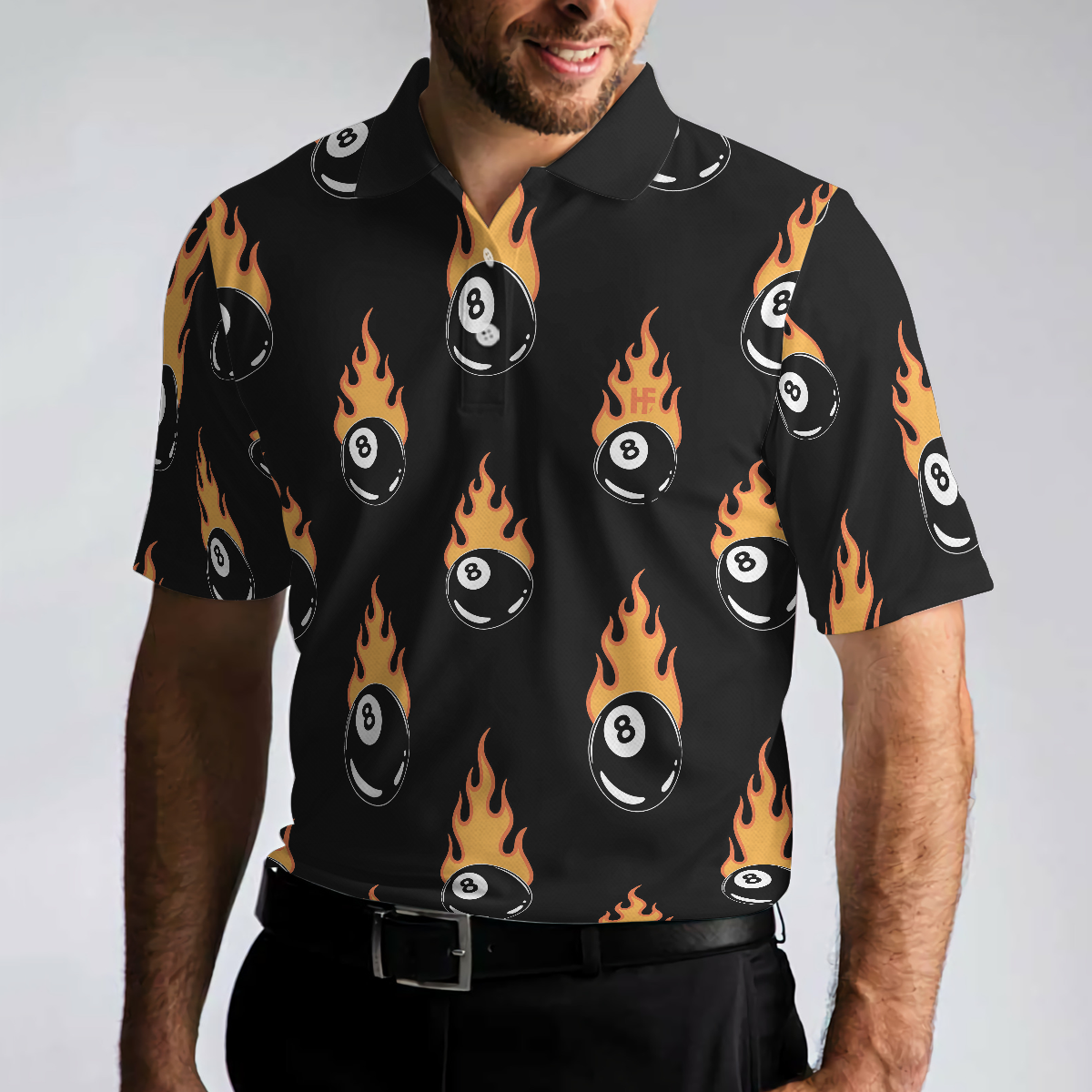 Flaming Billiard 8 Ball Men Polo Shirt, Basic Billiards Shirt Design For Men, Gift Idea For Billiards Lovers