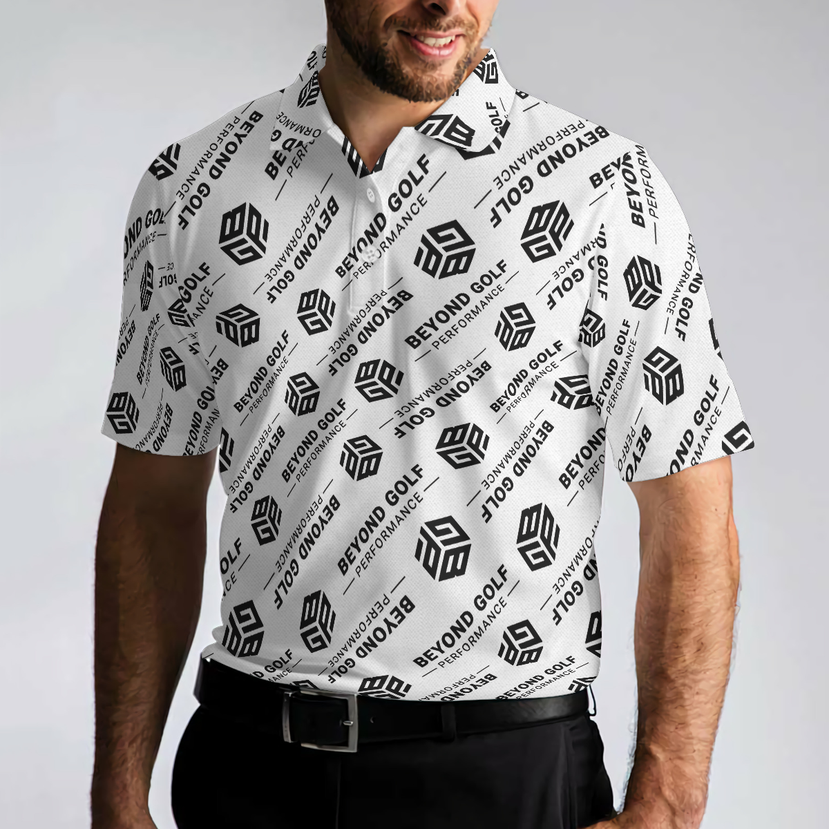 Beyond Golf Performance Logo Pattern Men Polo Shirt, Best Golf Shirt For Men, Gift For Golfers