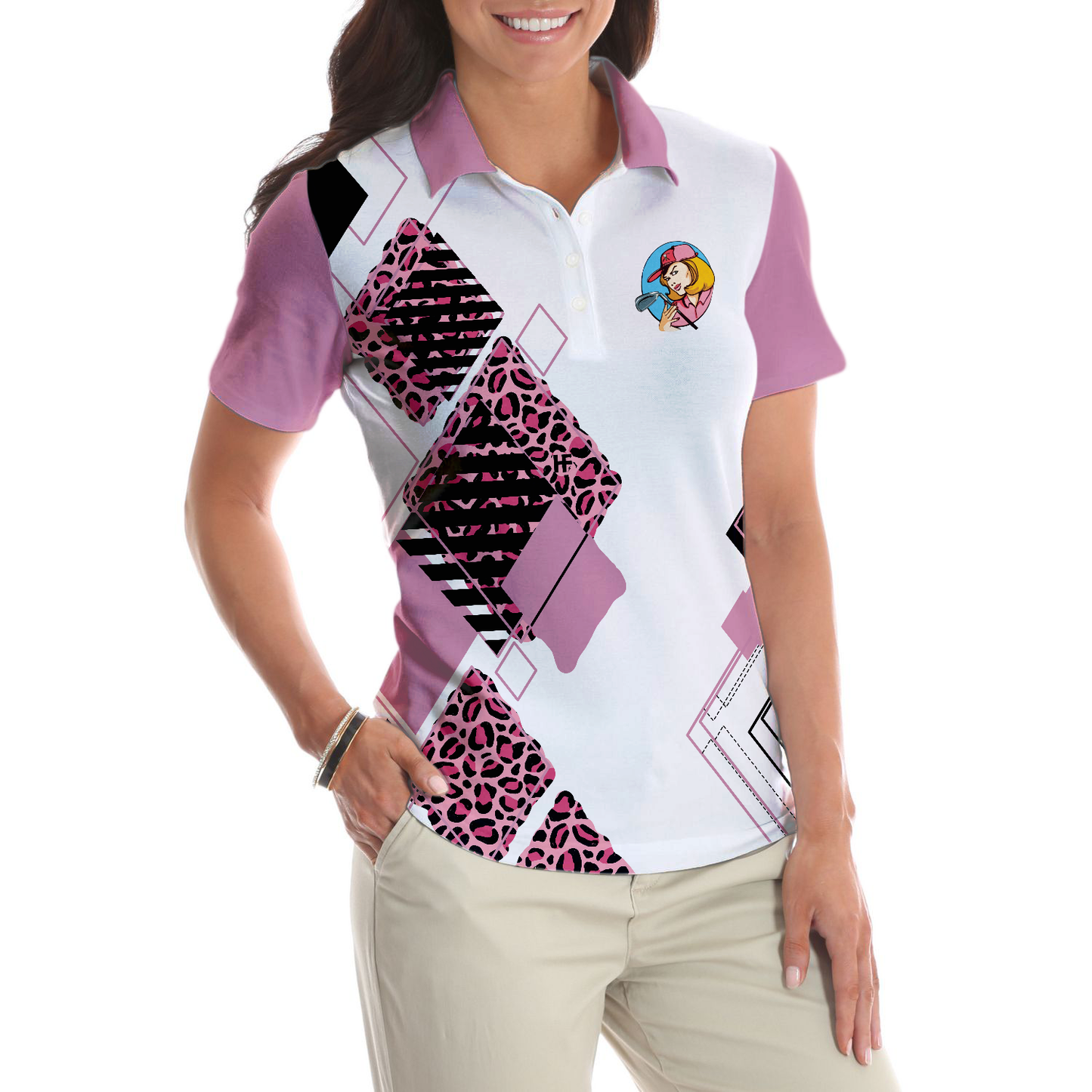 You're Staring At My Putt Again Argyle Pattern Golf Short Sleeve Women Polo Shirt, Best Golf Shirt For Ladies - Perfect Gift For Women