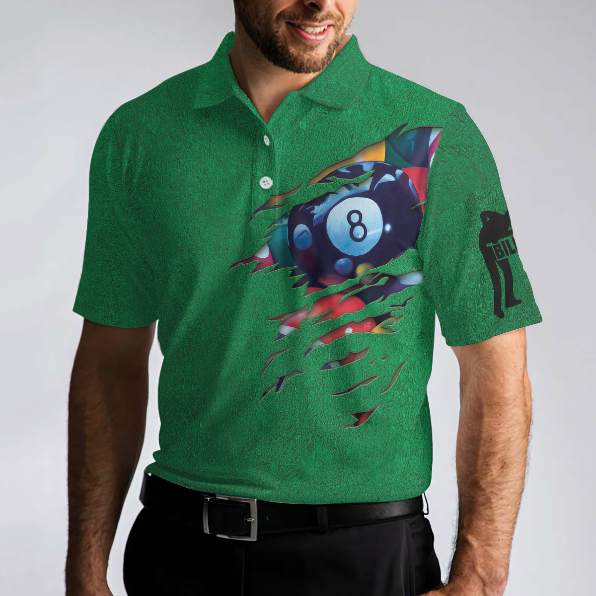 Men Polo Shirt - Billiards Green American Flag Polo Shirt, Unique Billiards Shirt For Men - Gift For Billiards Player- Cool Gift For Pool Players