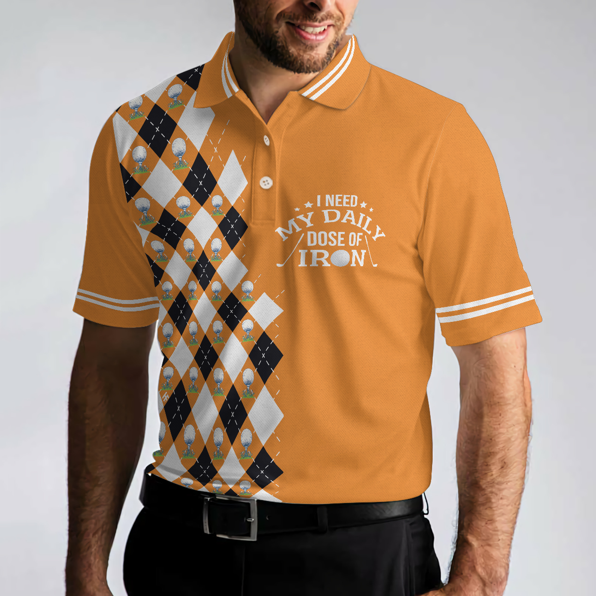 Golf Men Polo Shirt, I Need My Daily Dose Of Iron Remastered Polo Shirt, Argyle Pattern Polo Shirt, Best Golf Shirt For Men