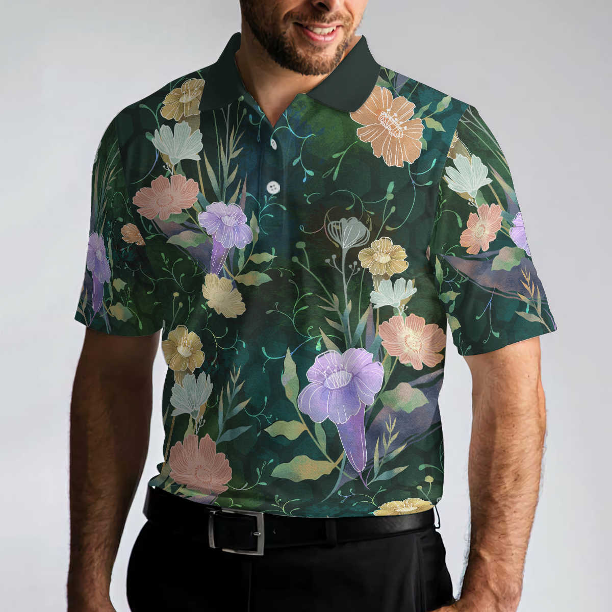 Vintage Floral Golf Texture Polo Shirt, Flower Polo Shirt - Perfect Gift For Men