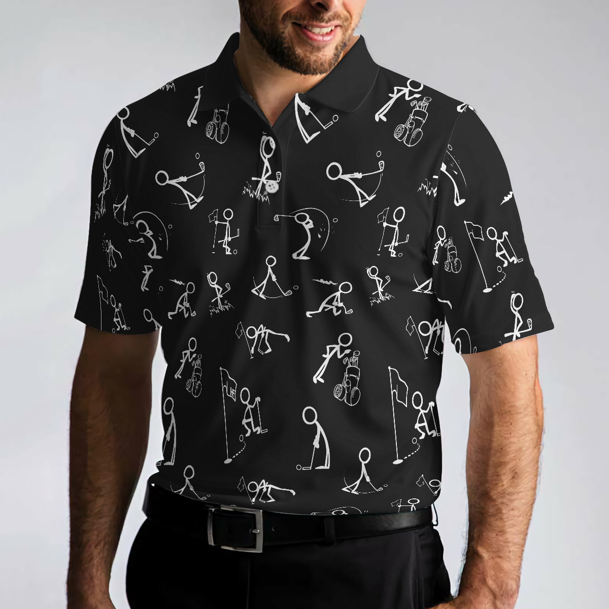 Stickfigures Playing Golf Short Sleeve Polo Shirt, Doodling Golfer Polo Shirt, Best Golf Shirt For Men - Perfect Gift For Men, Golfers