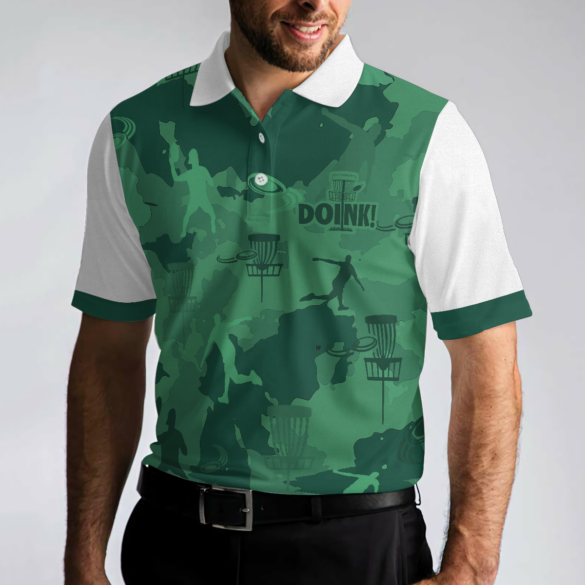 Camouflage Texture Doink Disc Golf Short Sleeve Polo Shirt, Disc Player Polo Shirt, Camo Disc Golf Shirt For Men, Polo Shirt Gift For Men Golfers