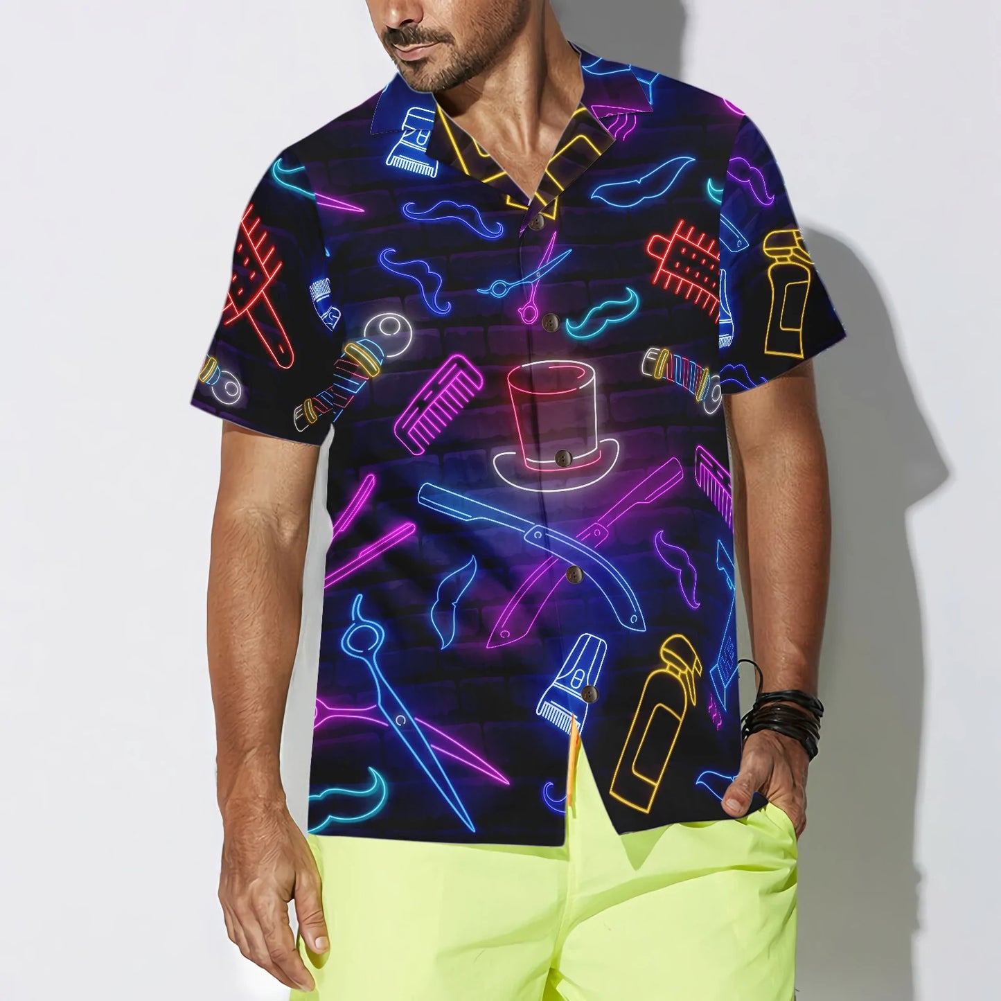 Barber Neon Hawaiian Shirt, Barber Shop Neon Aloha Shirt Summer For Men, Best Gift For Barber, Summer, Husband, Boyfriend