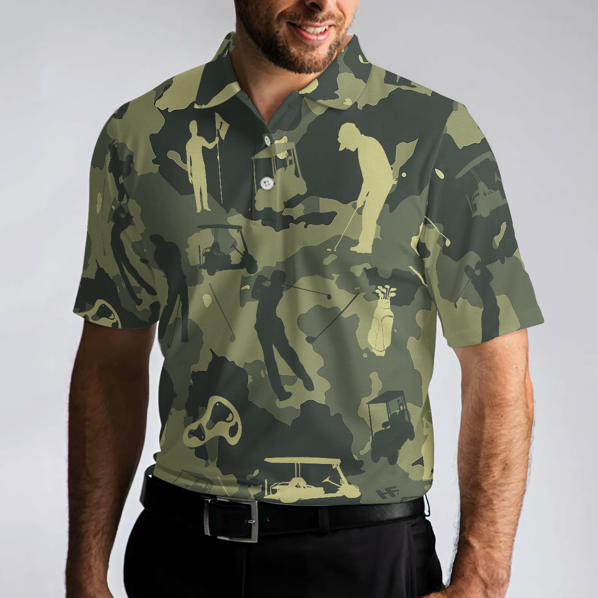 Camouflage Texture Golf Set Short Sleeve Polo Shirt, Military Polo Shirt, Camo Golf Shirt For Men