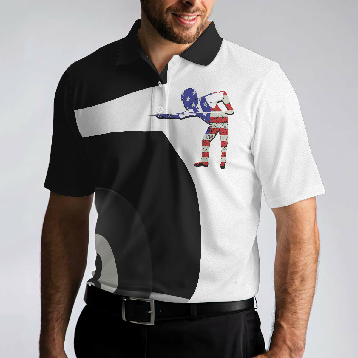 Billiard Shot American Flag Men Polo Shirt, Best Billiards Shirt For Patriotic Billiards Players, Eight Ball Shirt, Gift For Billiards Lovers