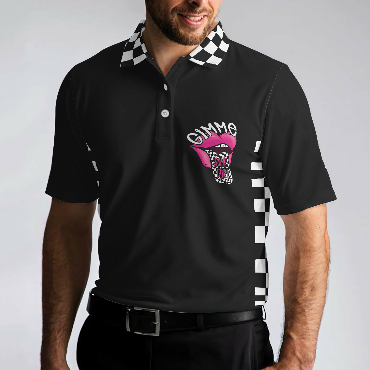 She Wants The D Dirt Track Racing Polo Shirt, Lips Girl Men Polo Shirt - Perfect Gift For Men