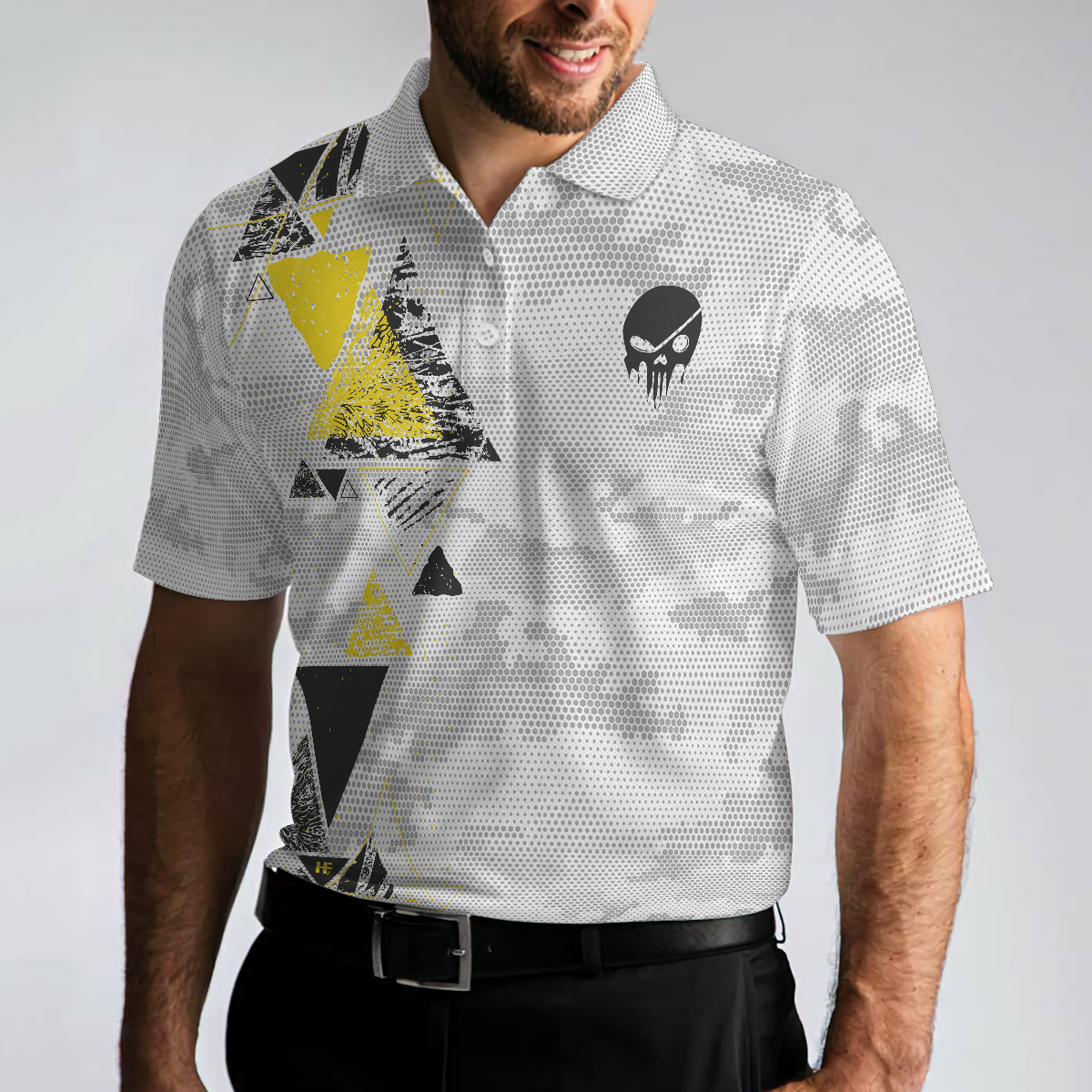 Golf Instructions Triangle And Camouflage Pattern Polo Shirt, Short Sleeve Men Polo Shirt, Best Gift For Men Golfers
