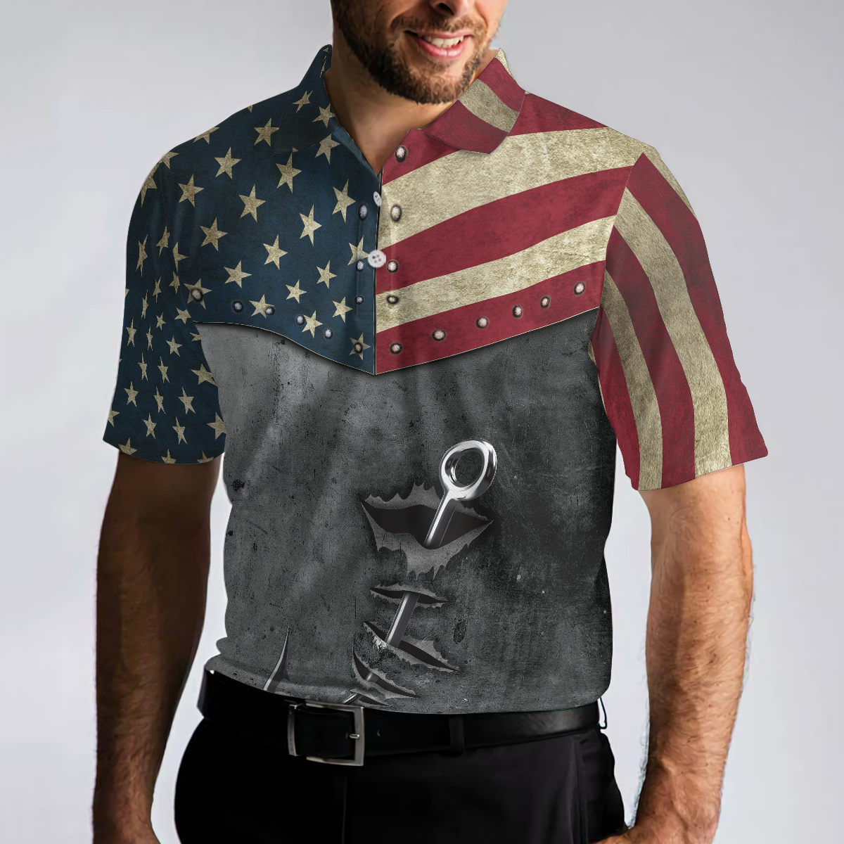 Crack Fishing American Flag Short Sleeve Polo Shirt, Patriotic Polo Shirt, Best Fishing Shirt For Men