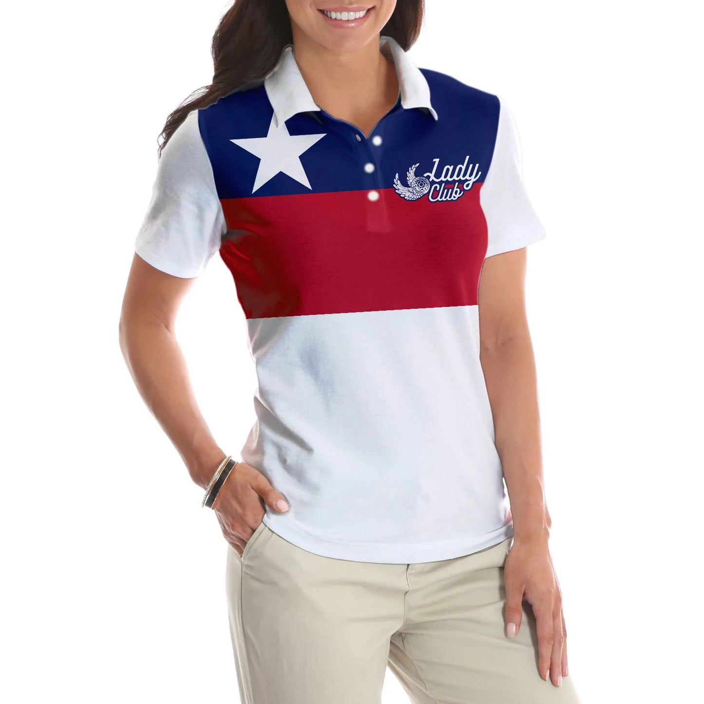 Texas Flag Golf Women Polo Shirt, Lady Squad Texas Short Sleeve Shirt For Ladies, Gift For Female Golfers