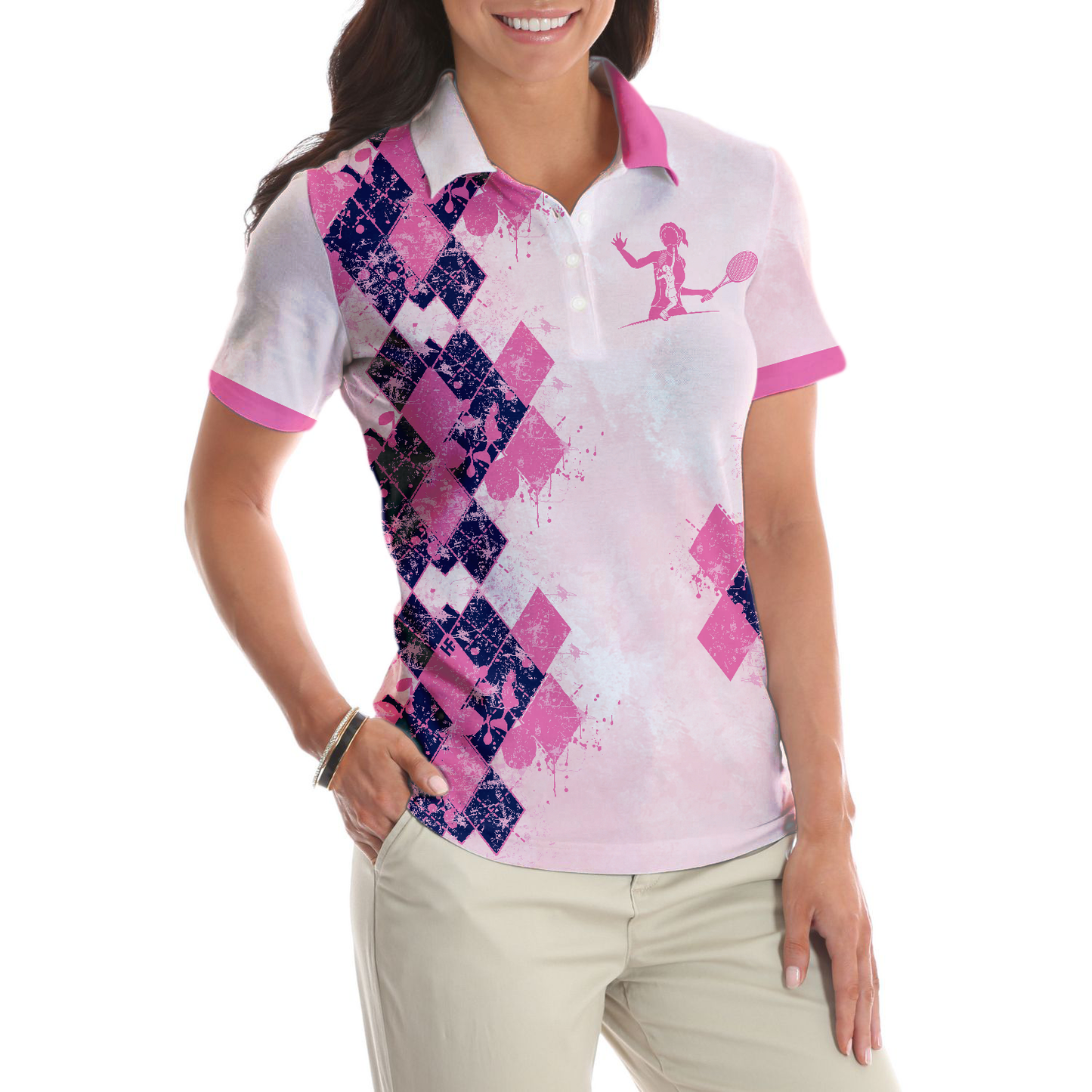 Tennis Women Polo Shirt, Sometimes It Takes Balls To Be A Women Polo Shirt, Pink Argyle Pattern Tennis Shirt - Perfect Gift For Women, Ladies
