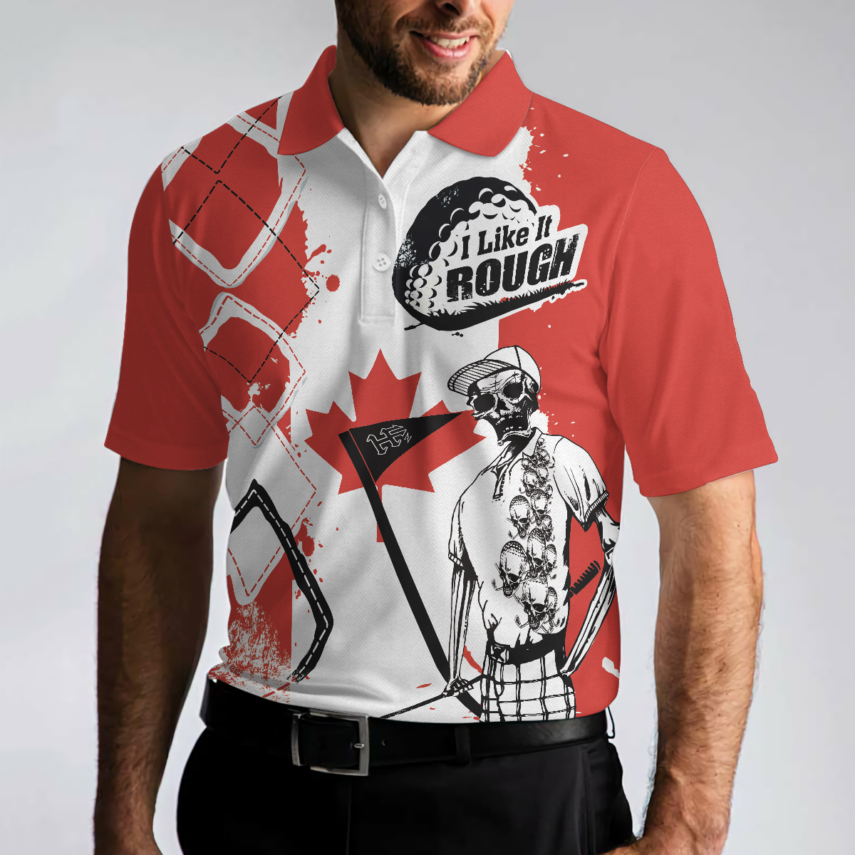 Golf I Like It Rough Canada Flag Polo Shirt, Argyle Pattern Skeleton Golfing Polo Shirt, Funny Golf Shirt For Men