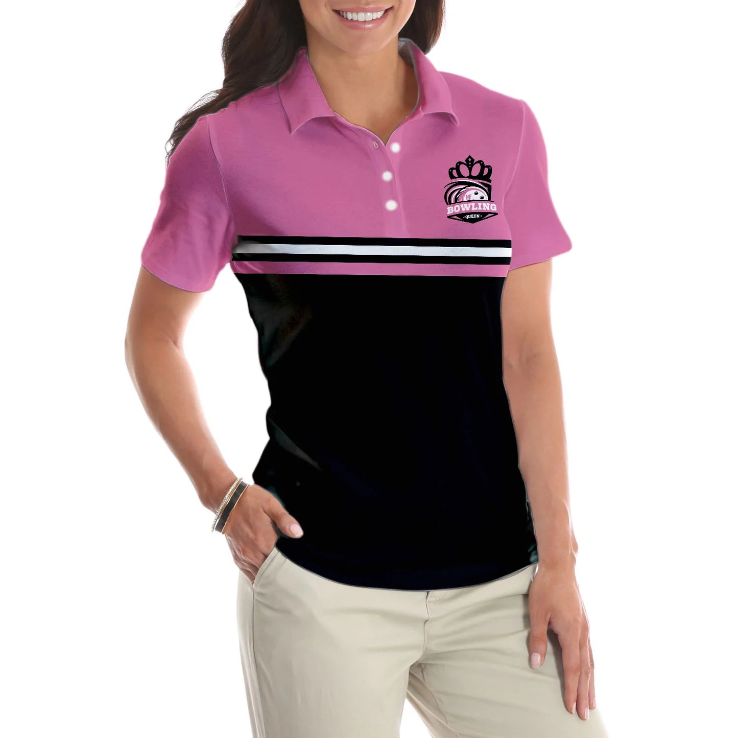 Black And Pink Bowling Women Polo Shirt, I'm A Classy Sassy Bowling Girl Bowling Short Sleeve Shirt, Bowling Gift For Ladies, Gift For Bowling Lovers