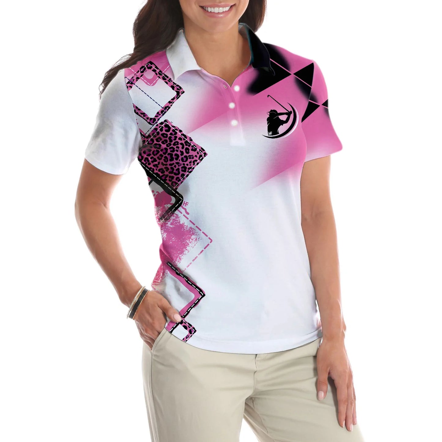 Leopard Pink Golf Short Sleeve Women Polo Shirt, I Searched My Symptoms Turns Out I Just Need To Play Golf Polo Shirt, Best Golf Shirt For Ladies, Gift For Golfers