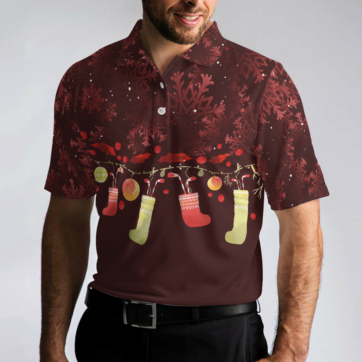 Christmas Golf Polo Shirts - Mens Golf Polo Shirts Short Sleeve - Red Christmas Pattern Shirt Dry Fit - Christmas Shirt Idea Gift For Men - Best Gift For Golf Lovers