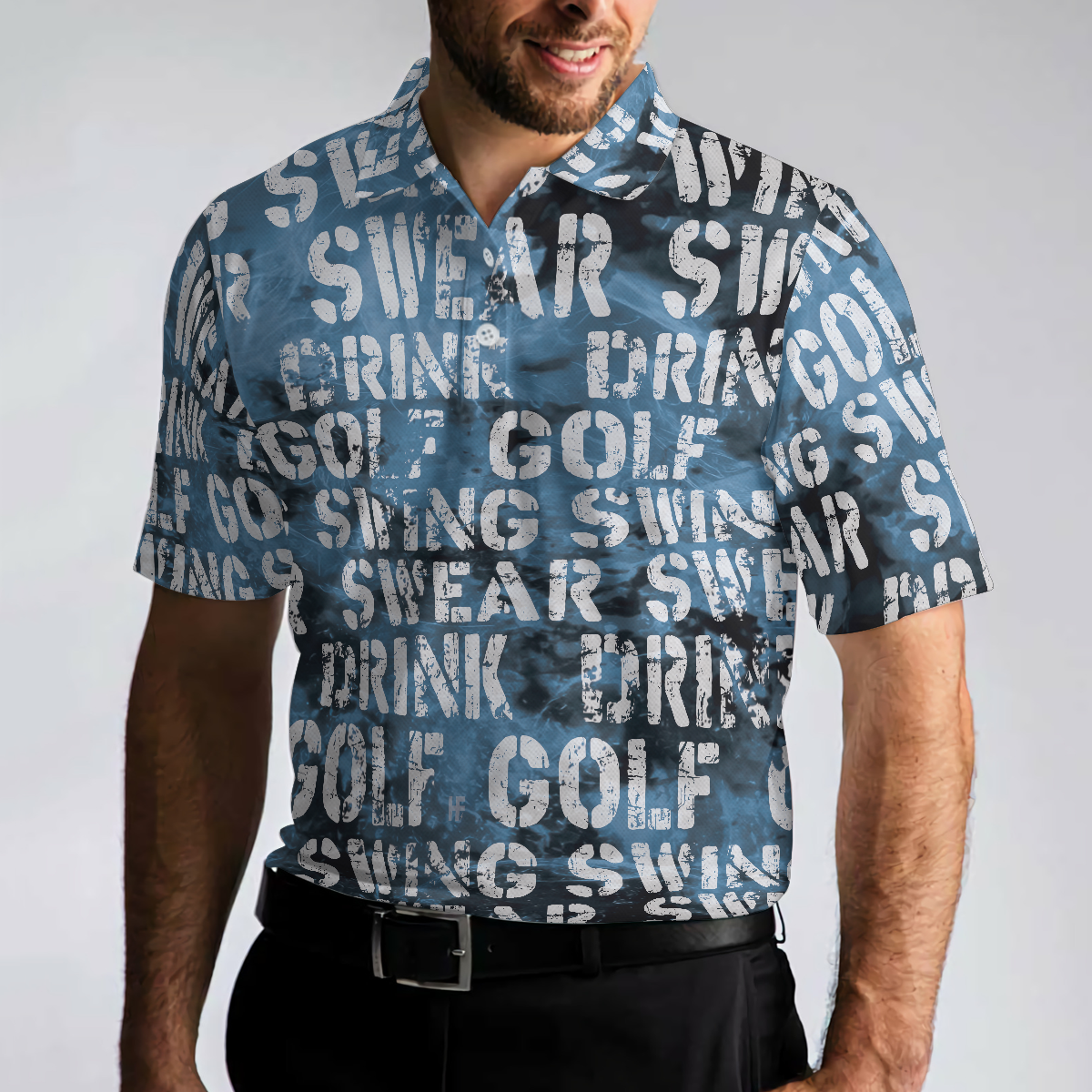 Golf Swing Drink Polo Shirt, Blue Golf Polos For Men With Quotes, Best Golfing Shirt In Hot Weather
