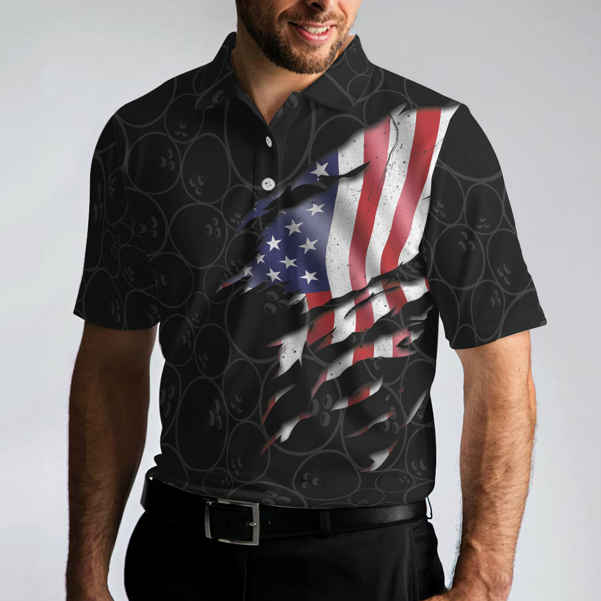 Bowling Men Polo Shirt - I Beat People With Three Fingers Bowling Polo Shirt, Black Bowling Sayings American Flag Bowling Polo Shirt - Gift For Friend, Family, Bowling Lover