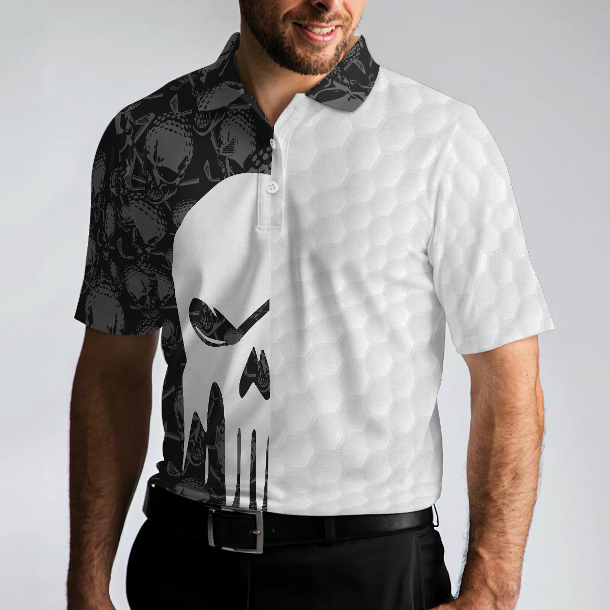 Men Polo Shirt - Bad Day Of Golf Polo Shirt, Black And White Skull Flag Polo Shirt - Gift For Golfer - Funny Golf Shirt For Men