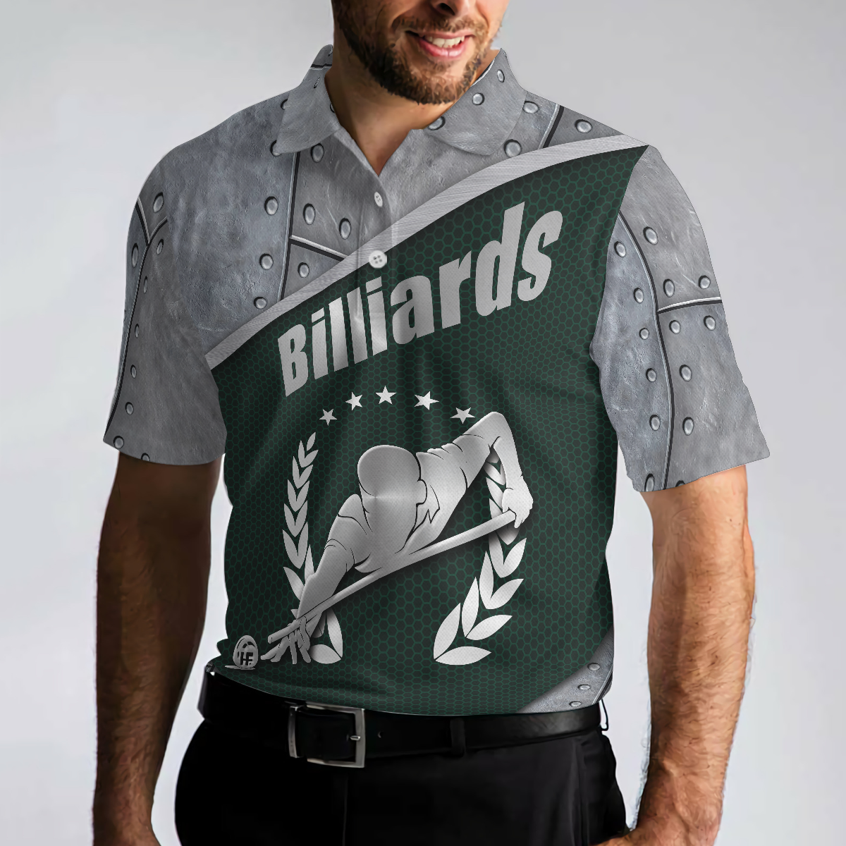 Men Polo Shirt - Billiards Steel Pattern Polo Shirt, Cool Pool Player Billiards Shirt For Men - Best Billiards Shirt For Men