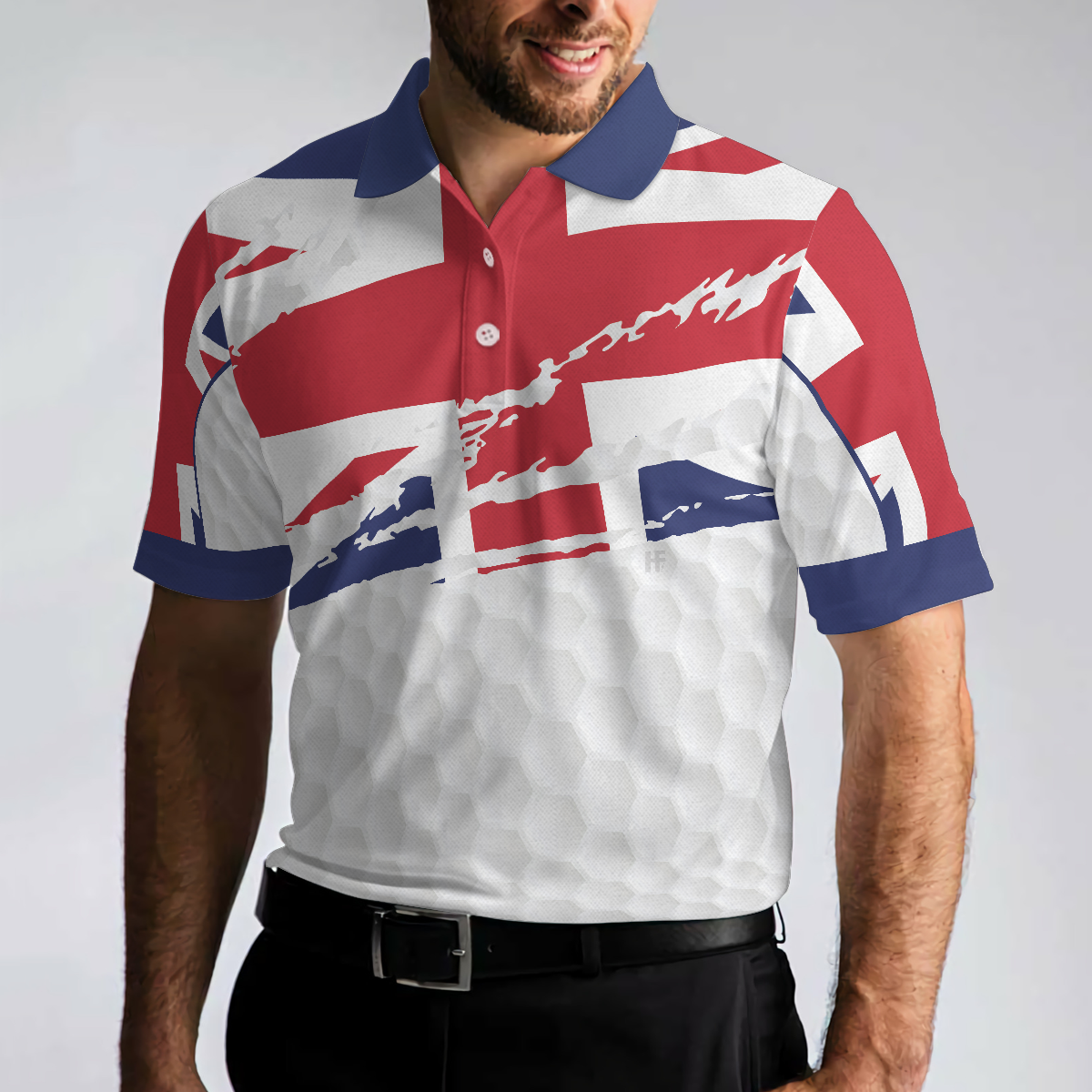 United Kingdom Flag Golf Texture Black Golfer Polo Shirt, Great Britain Jack Polo Shirt, UK Golf Shirt - Perfect Gift For Men