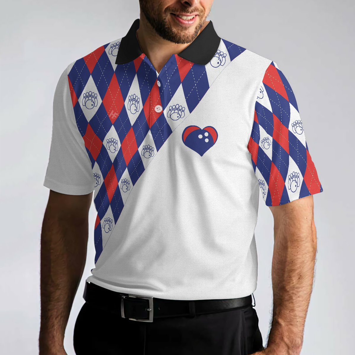 Bowling Men Polo Shirt - Bowling Heart Men Polo Shirt, Plaid Pattern Shirt For Men - Perfect Gift For Friend, Family, Bowling Lovers