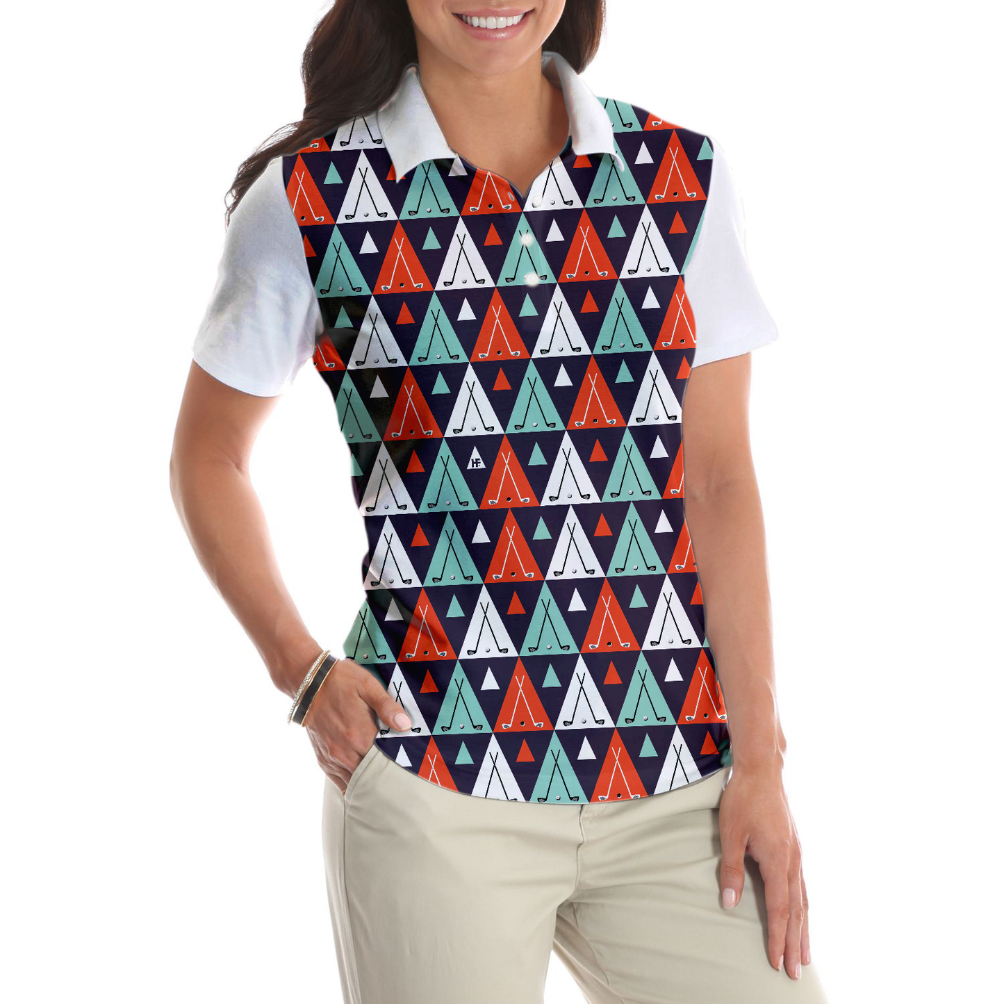 Golf Life In Ethnic Style Short Sleeve Women Polo Shirt, Argyle Pattern Shirt For Ladies, Best Golf Shirt For Female