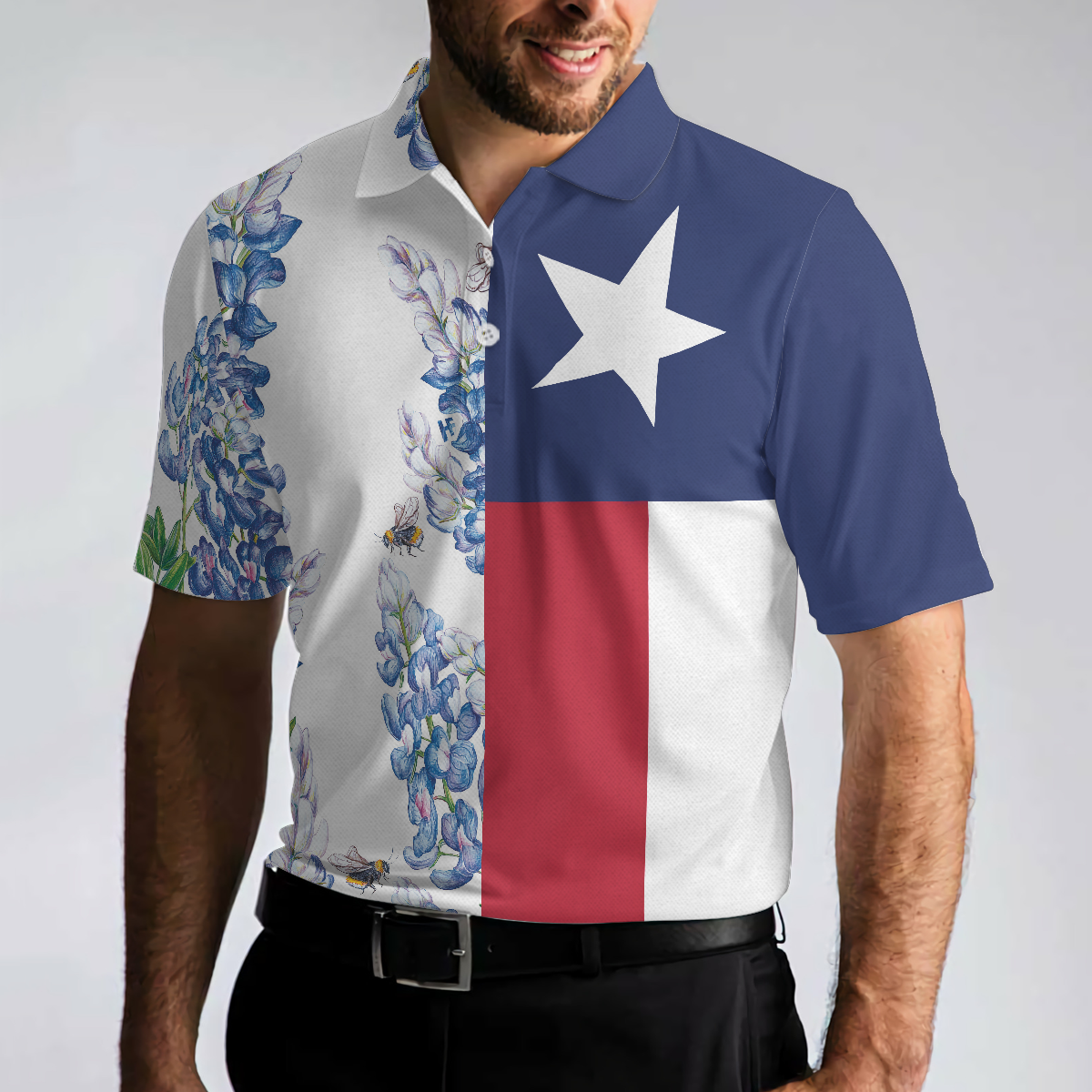 Texas Flag Bluebonnets Polo Shirt For Golf, Floral Texas Flag Polo Shirt, Texas Proud Shirt For Men - Perfect Gift For Men, Golfers