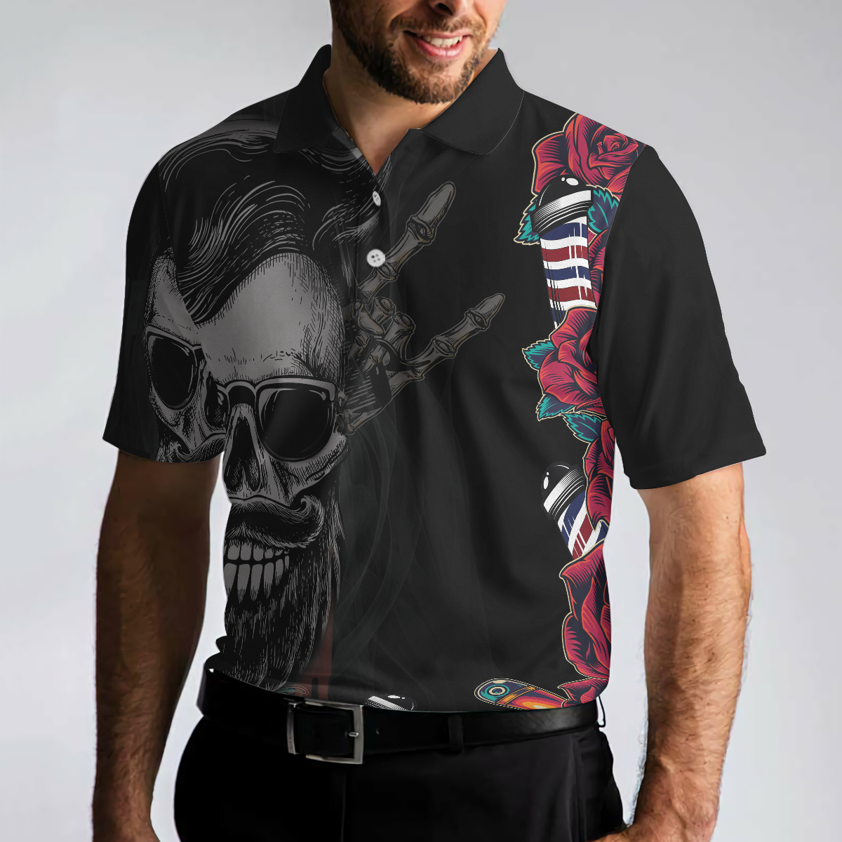 Barber Shop For Gentleman Men Polo Shirt, Rose & Skull Polo Shirt, Best Barber Shirt For Men