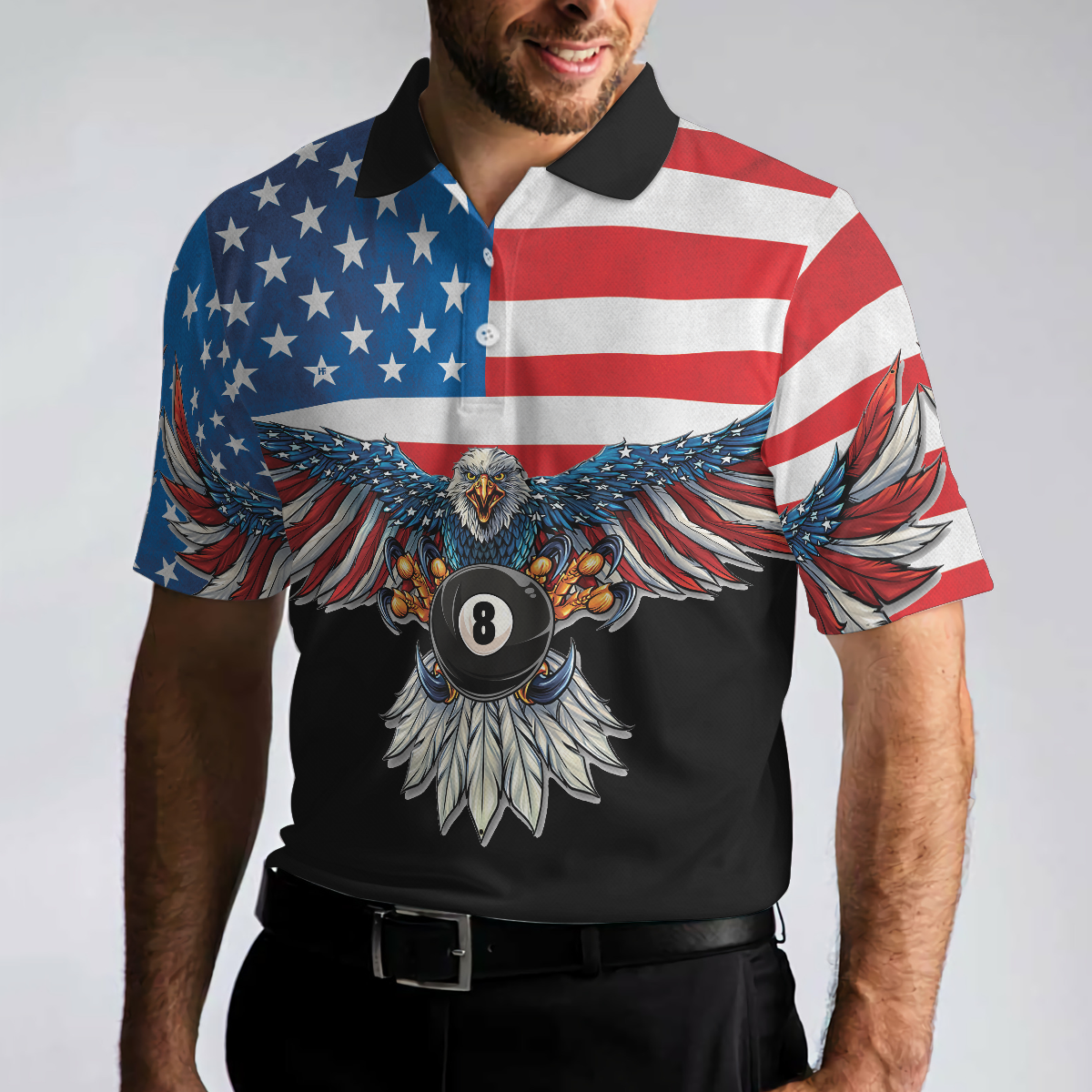 Billiards American Eagle Poolaholic Men Polo Shirt, Cool American Flag Billiards Shirt For Men, Best Billiards Gift Idea, Gift For Billiards Lovers