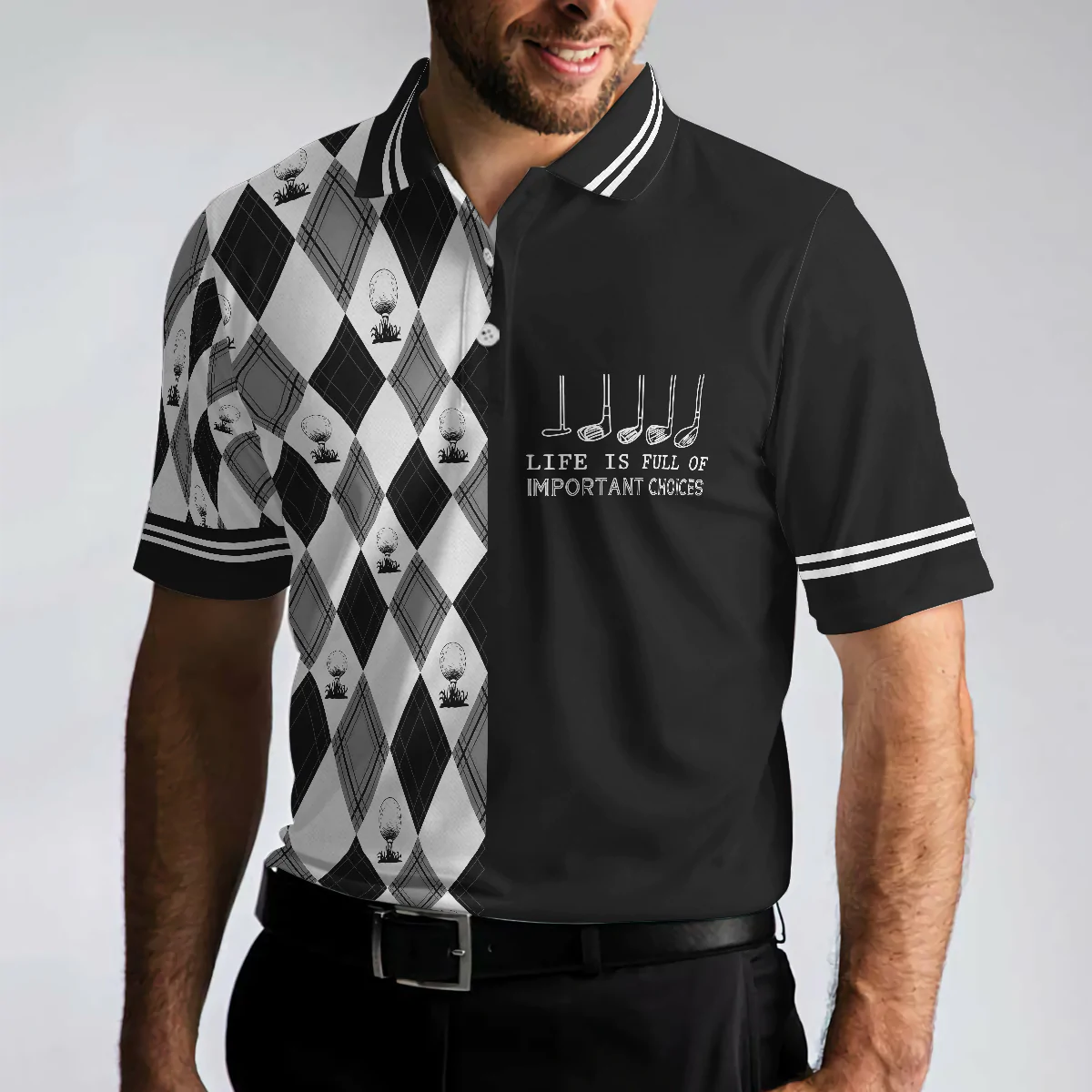 Life Is Full Of Important Choices Golf Polo Shirt, Black And White Golf Pattern Polo Shirt, Best Golf Shirt For Men