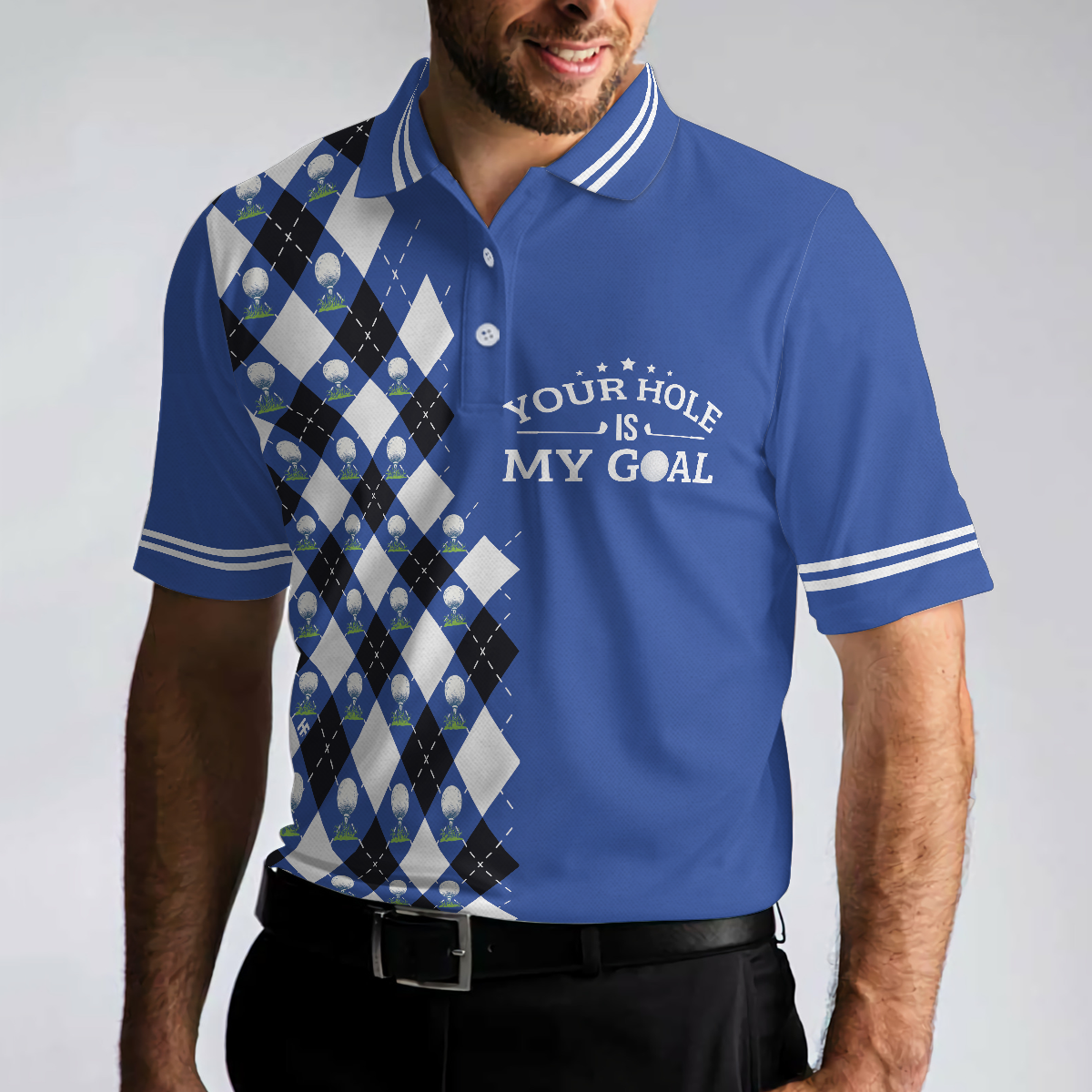 Your Hole Is My Goal Remastered Short Sleeve Golf Polo Shirt, Blue Argyle Pattern Polo Shirt, Best Golf Shirt - Perfect Gift For Men