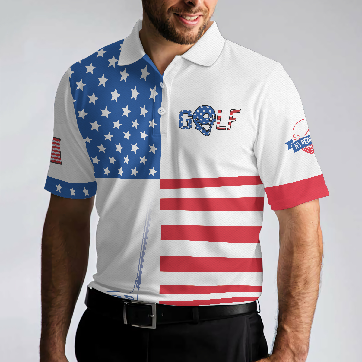 Horizontal Stripes Pattern Short Sleeve Golf Men Polo Shirt, American Flag Polo Shirt, Patriotic Golf Shirt For Men