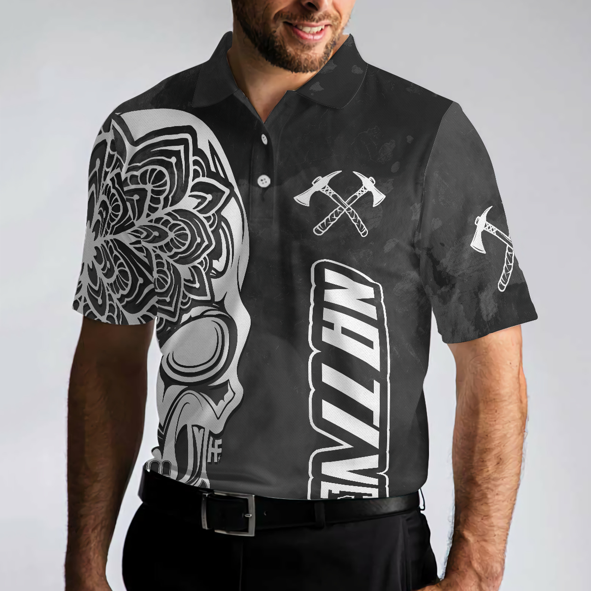 Aged And Worn Haida Native Skull Native American Men Polo Shirt, Mandala Skull Native American Shirt For Men, Gift For Golfers