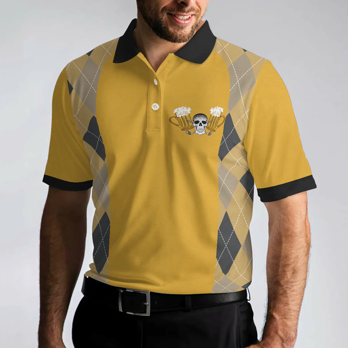 Plaid Pattern Golf Beer Men Polo Shirt, Let's Sink 'Em And Drink 'Em Golf Polo Shirt, Golf Gift Idea For Beer Lovers