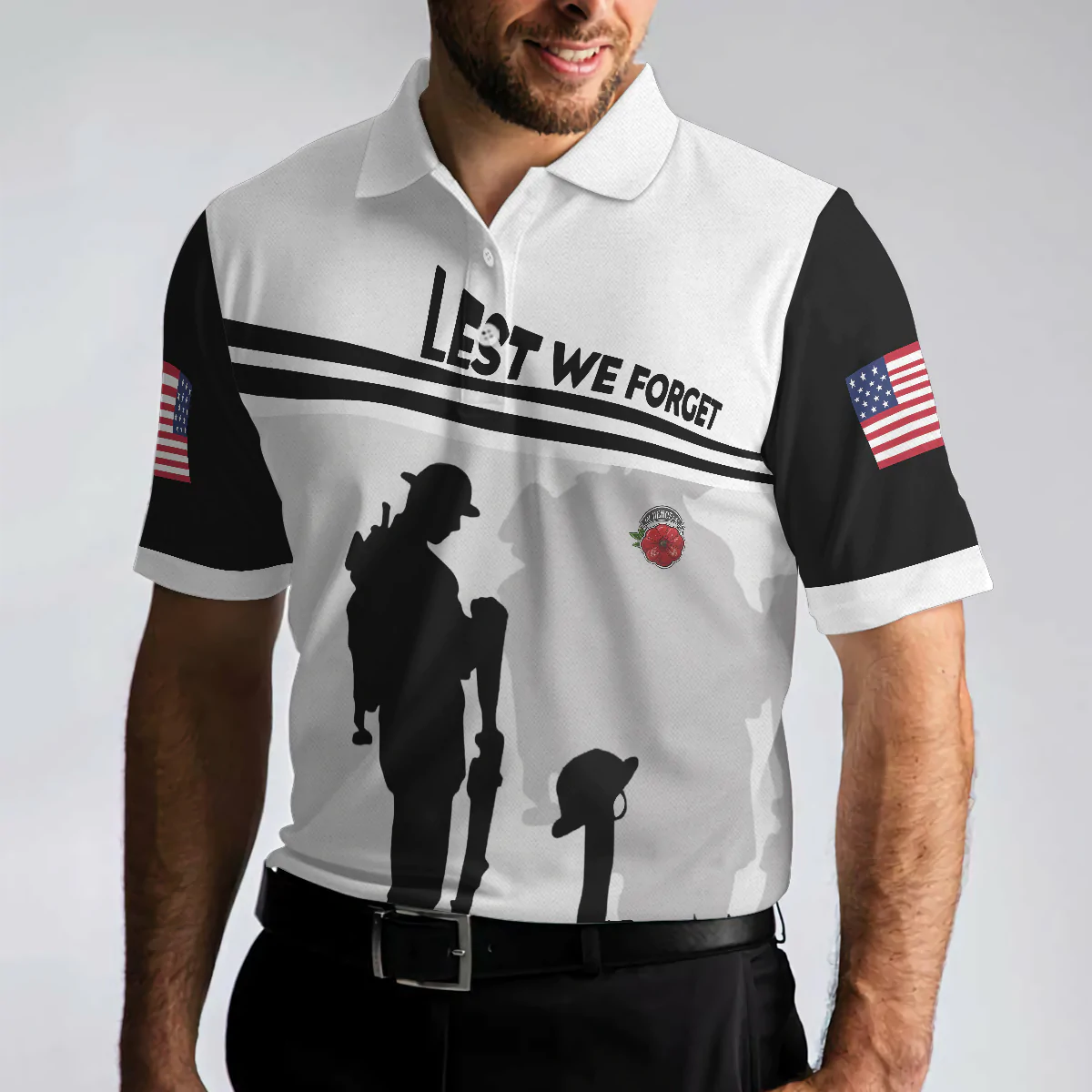Military Veteran American Flag Golf Men Polo Shirt, Lest We Forget Shirt For Men, Patriot Shirt For Veteran